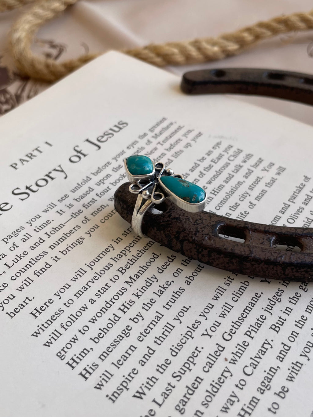 Turquoise Double Stone Ring | 925 Sterling Silver Size 8 G808