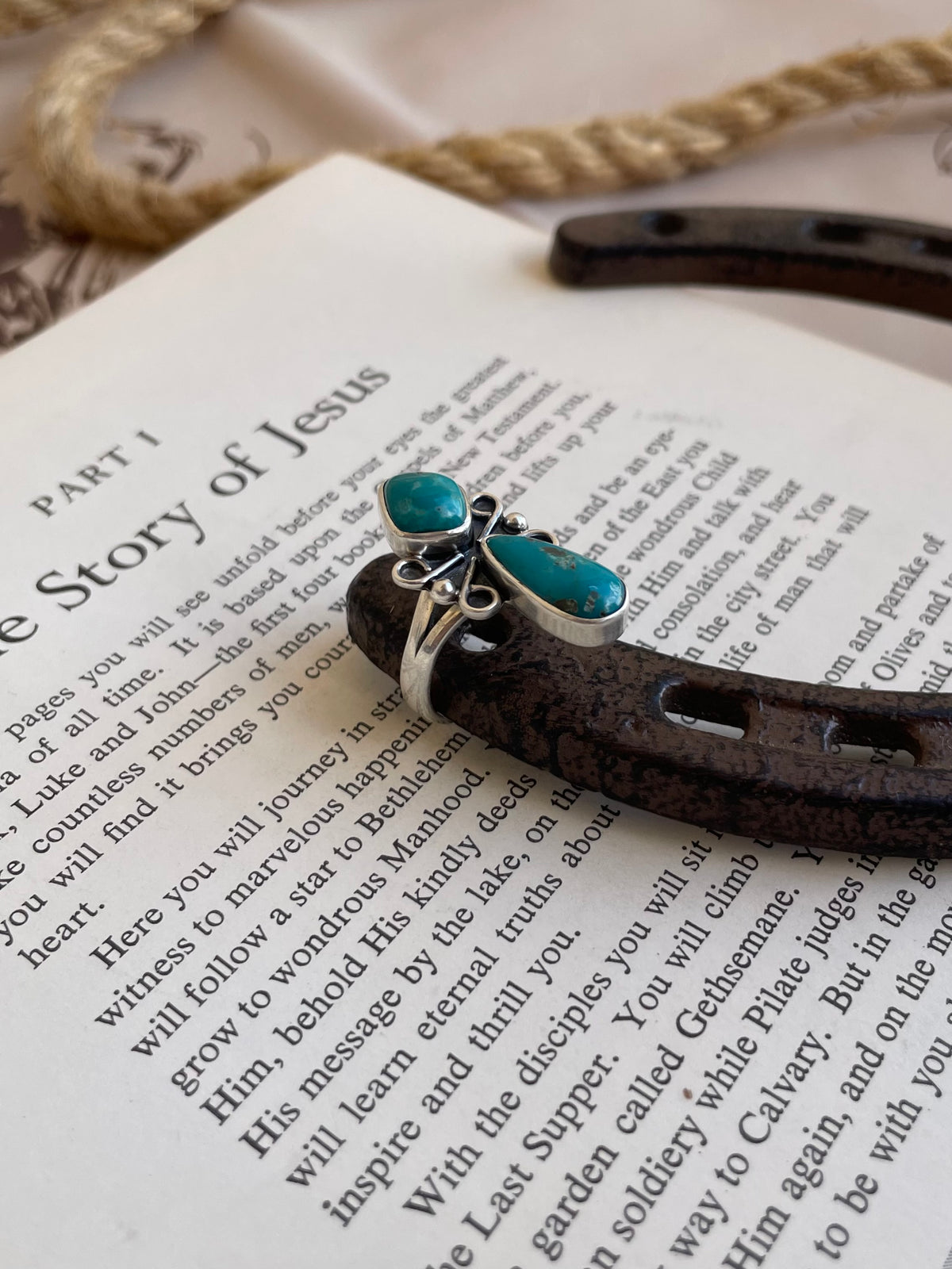 Turquoise Double Stone Ring | 925 Sterling Silver Size 8 G808