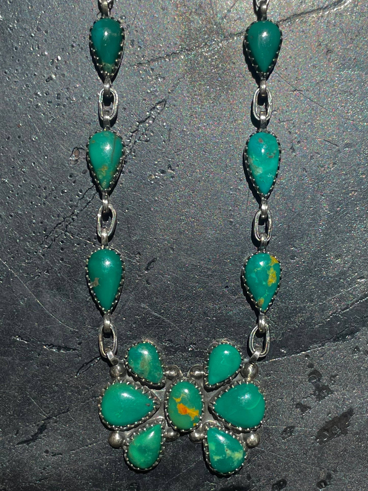 Kingman Turquoise Cluster Necklace | Sterling Silver G421