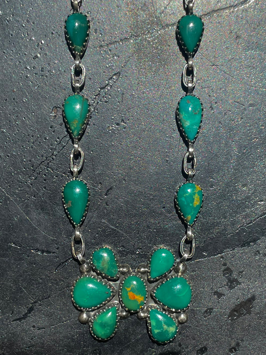 Kingman Turquoise Cluster Necklace | Sterling Silver G421