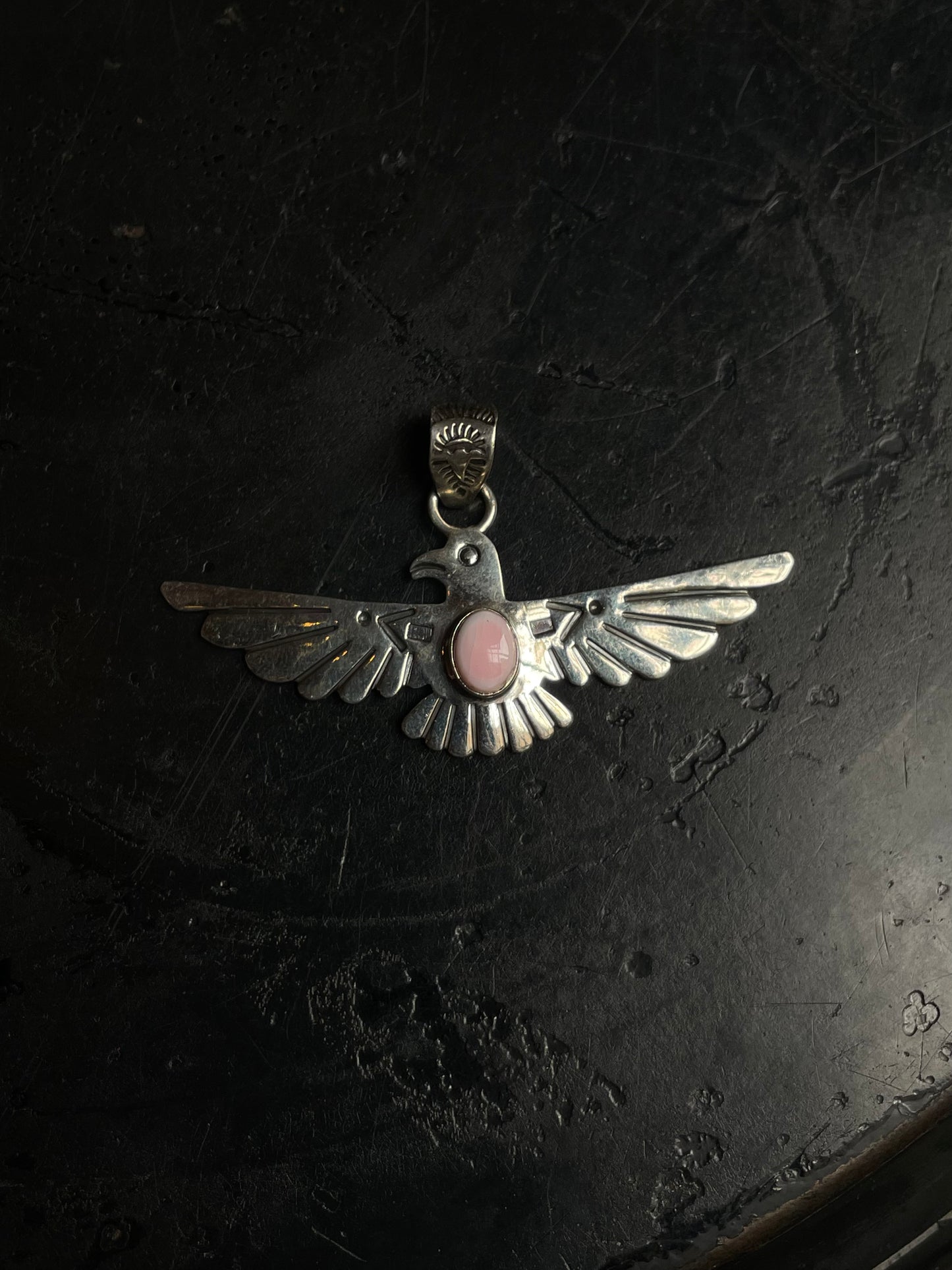Pink Conch Thunderbird Pendant | 925 Sterling Silver C959