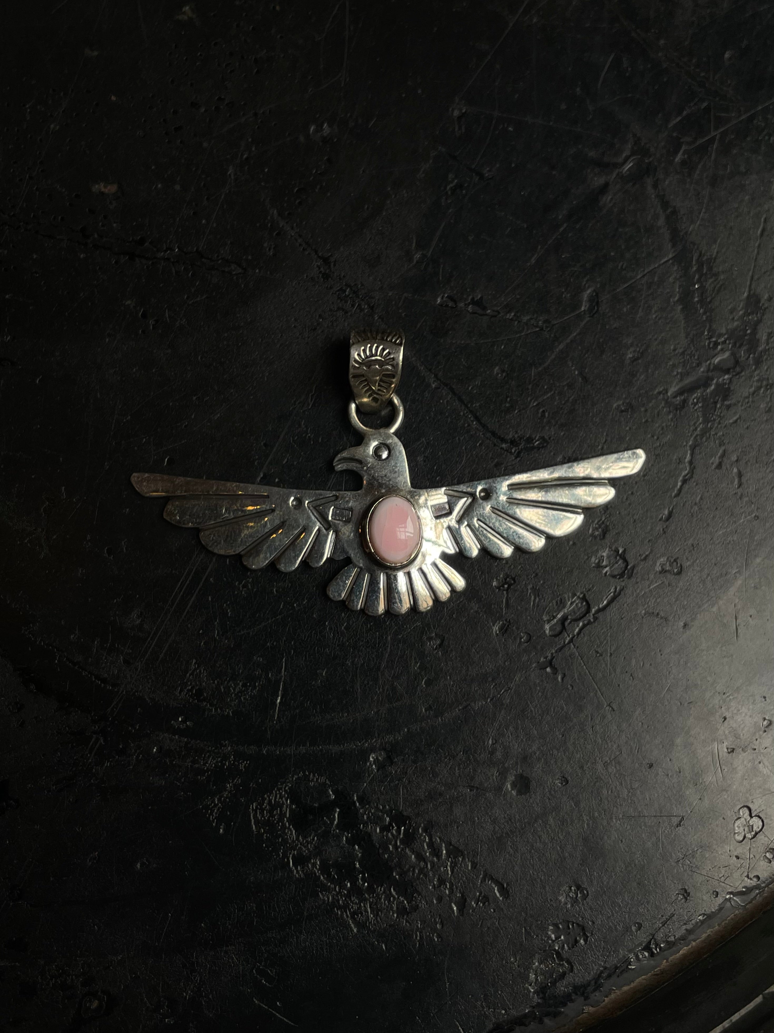 Pink Conch Thunderbird Pendant | 925 Sterling Silver C959