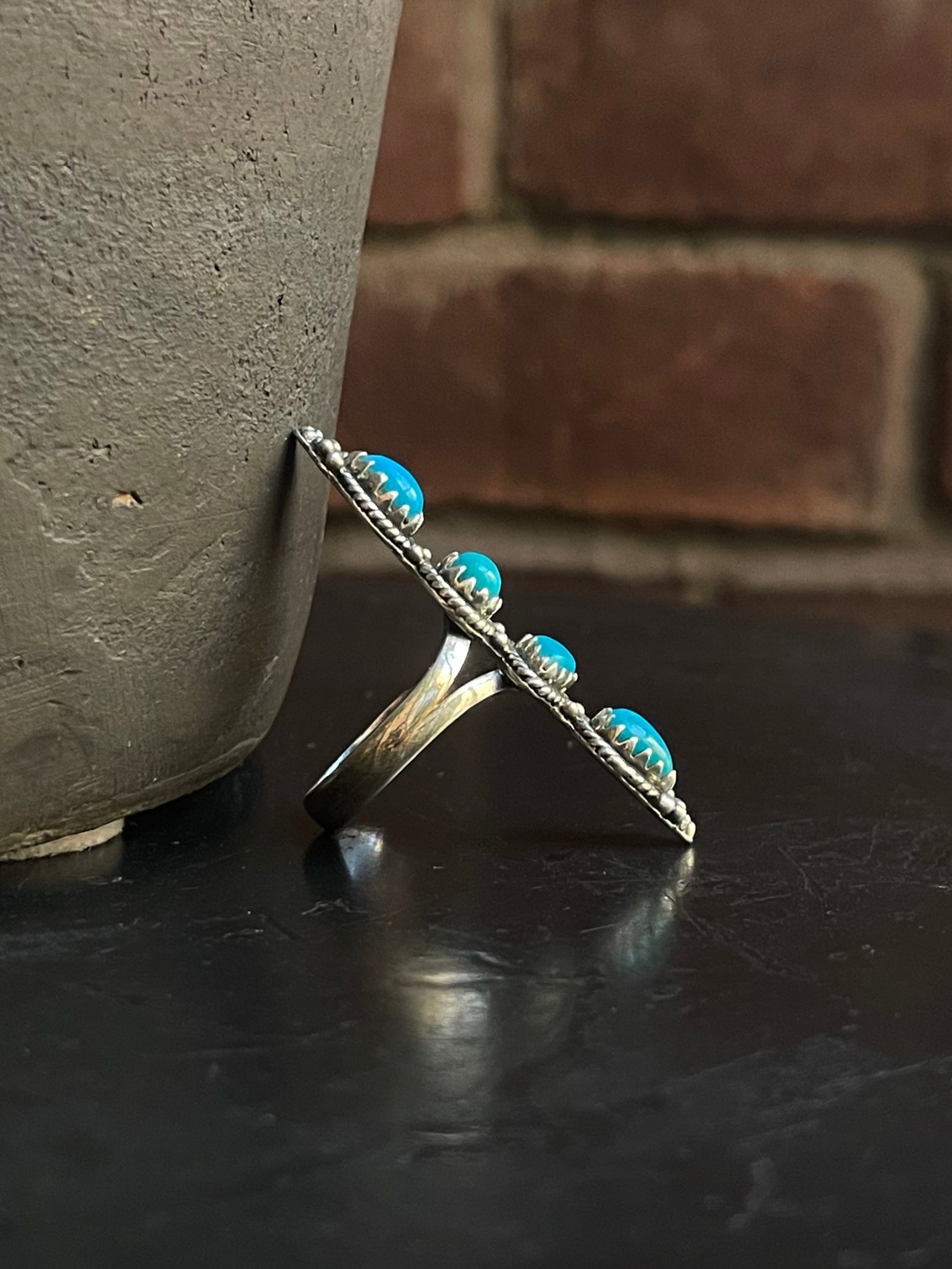 Kingman Turquoise Row Ring Size 7 | 925 Sterling Silver G581