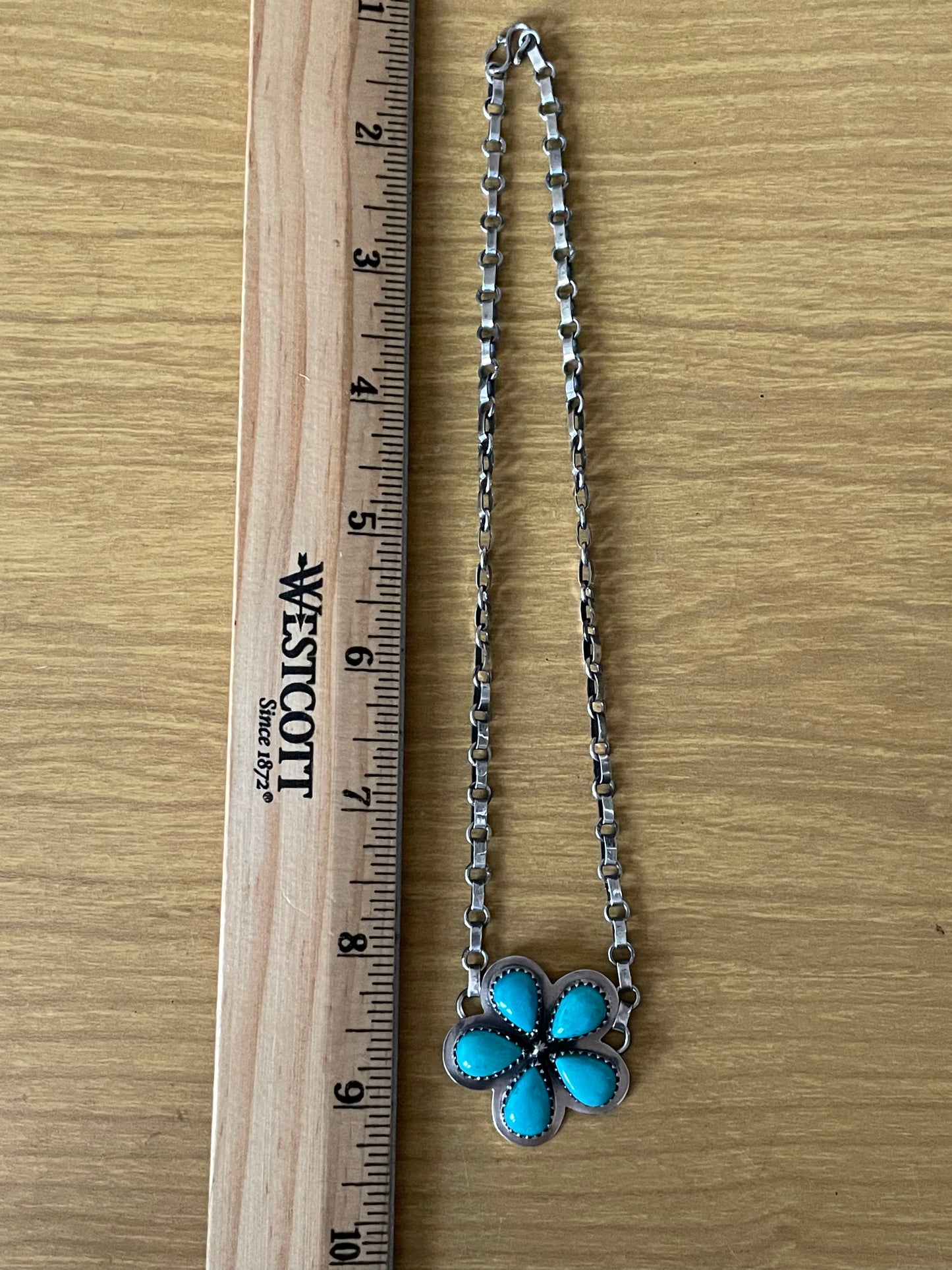 Kingman Turquoise Flower Necklace | 925 Sterling Silver E605