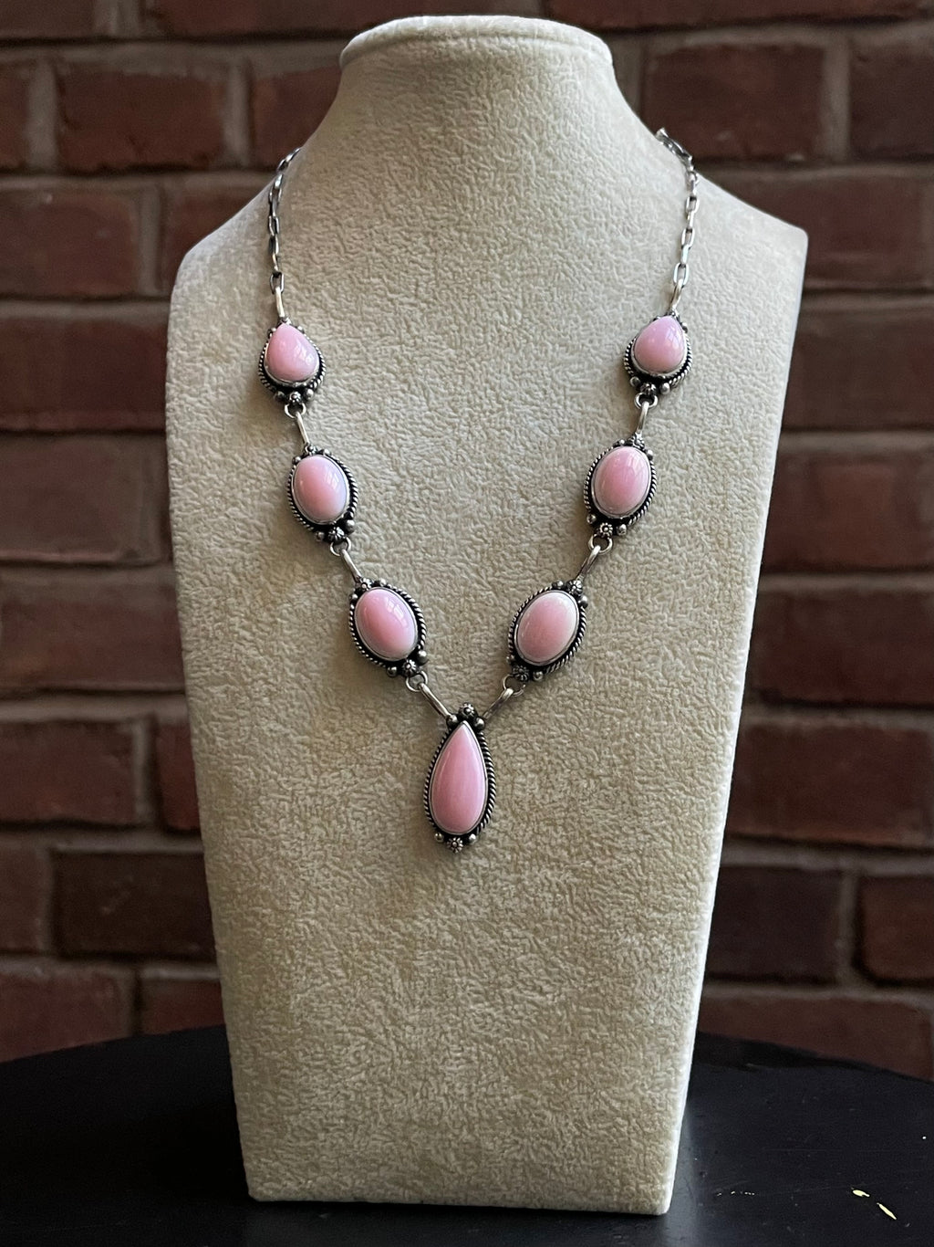 Pink Conch Teardrop Link Necklace | Sterling Silver E824