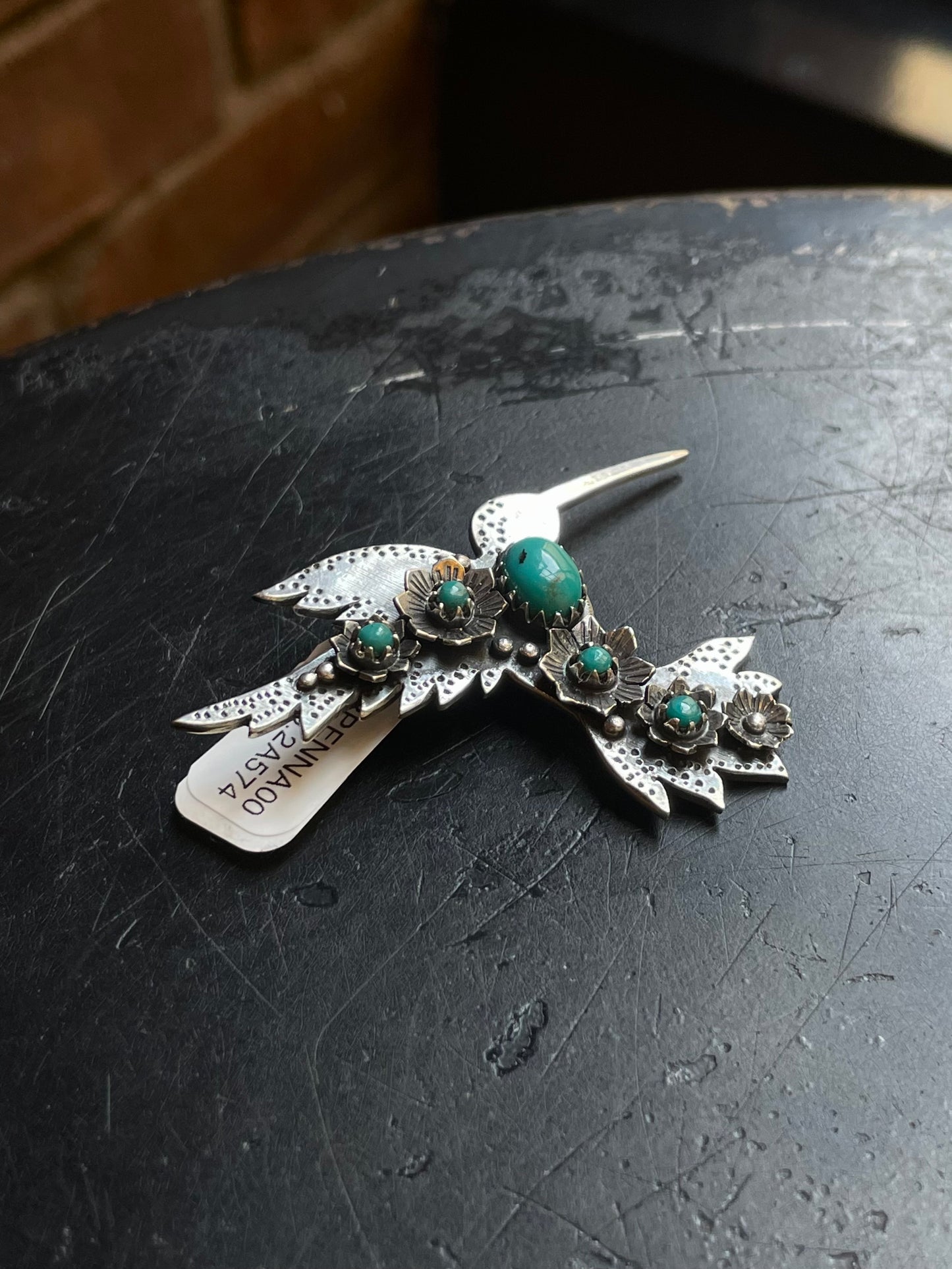 Kingman Turquoise Hummingbird Pendant | Sterling Silver | A574