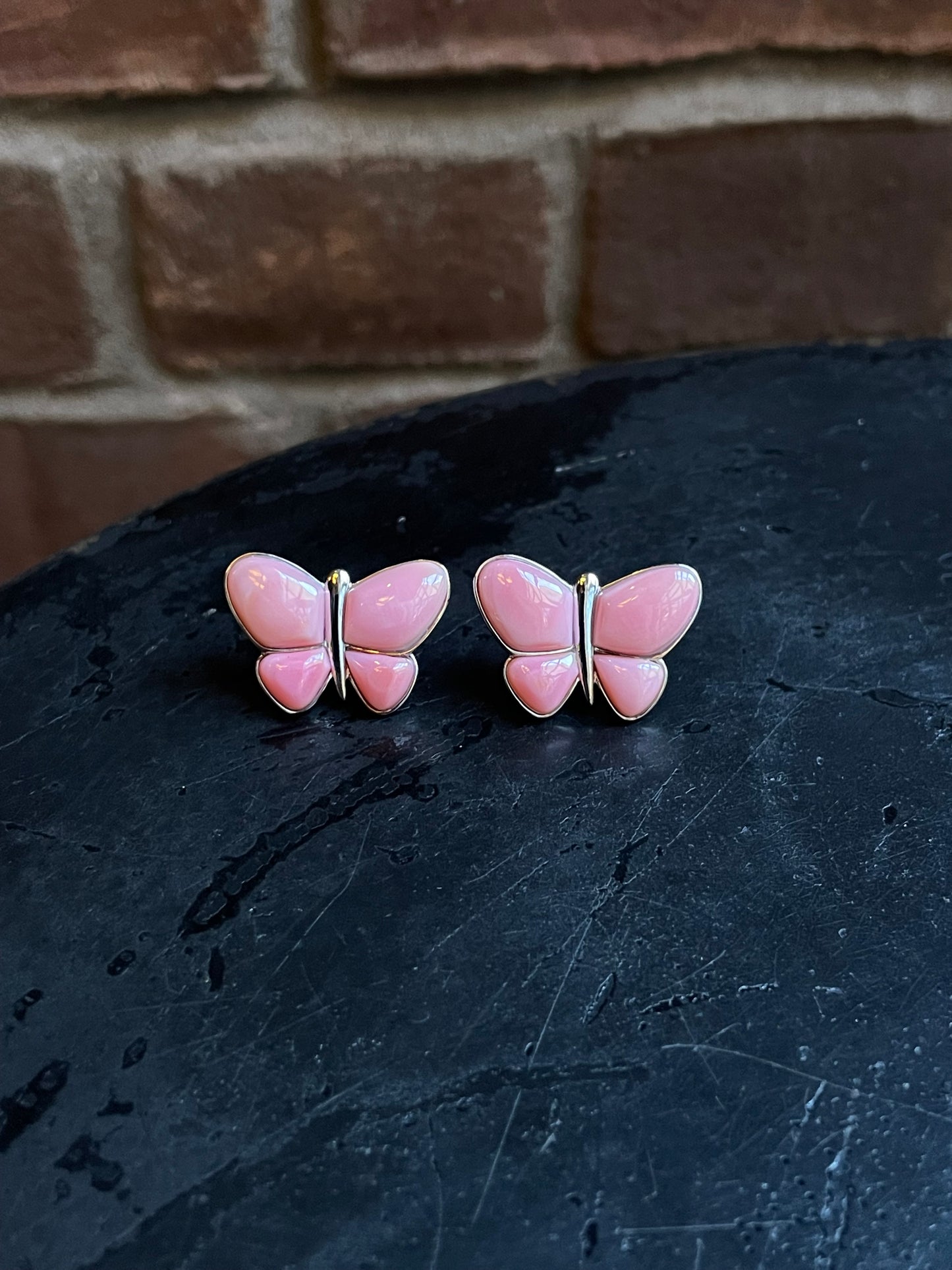 Pink Conch Butterfly Stud Earrings | 925 Sterling Silver E405
