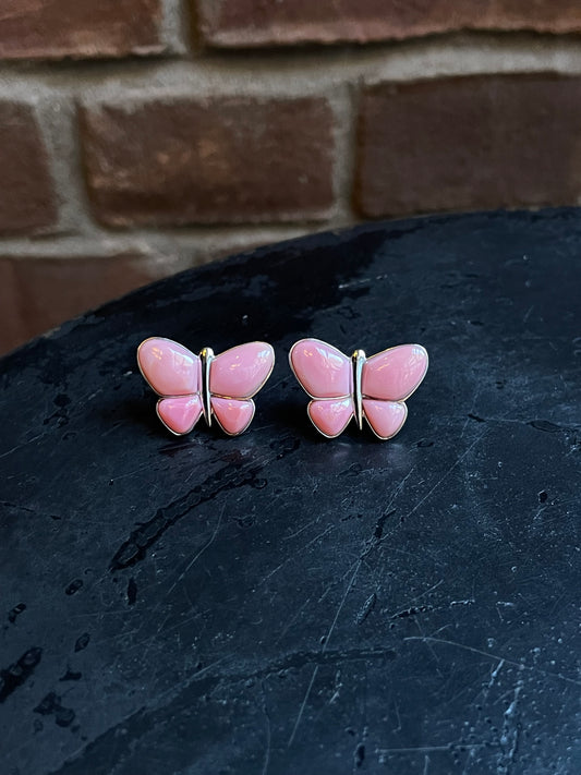 Pink Conch Butterfly Stud Earrings | 925 Sterling Silver E405