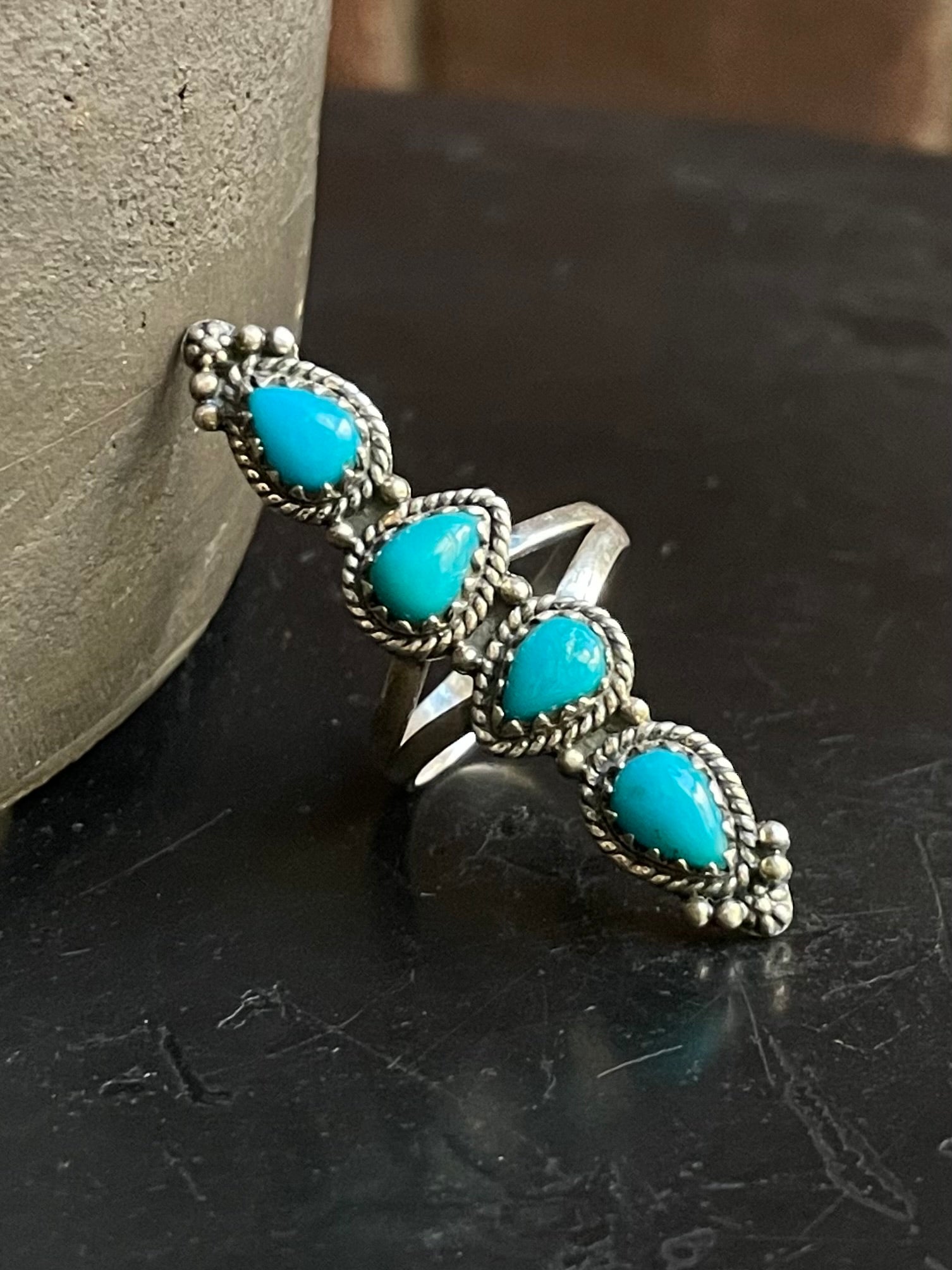 Kingman Turquoise Row Ring Size 7 | 925 Sterling Silver G581