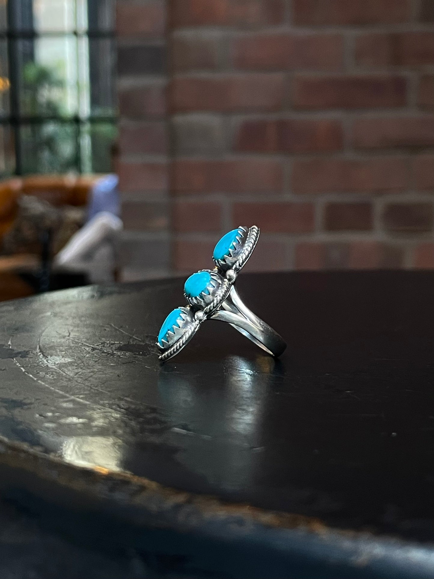 Turquoise Triple Stone Ring | 925 Sterling Silver Size 7 E482