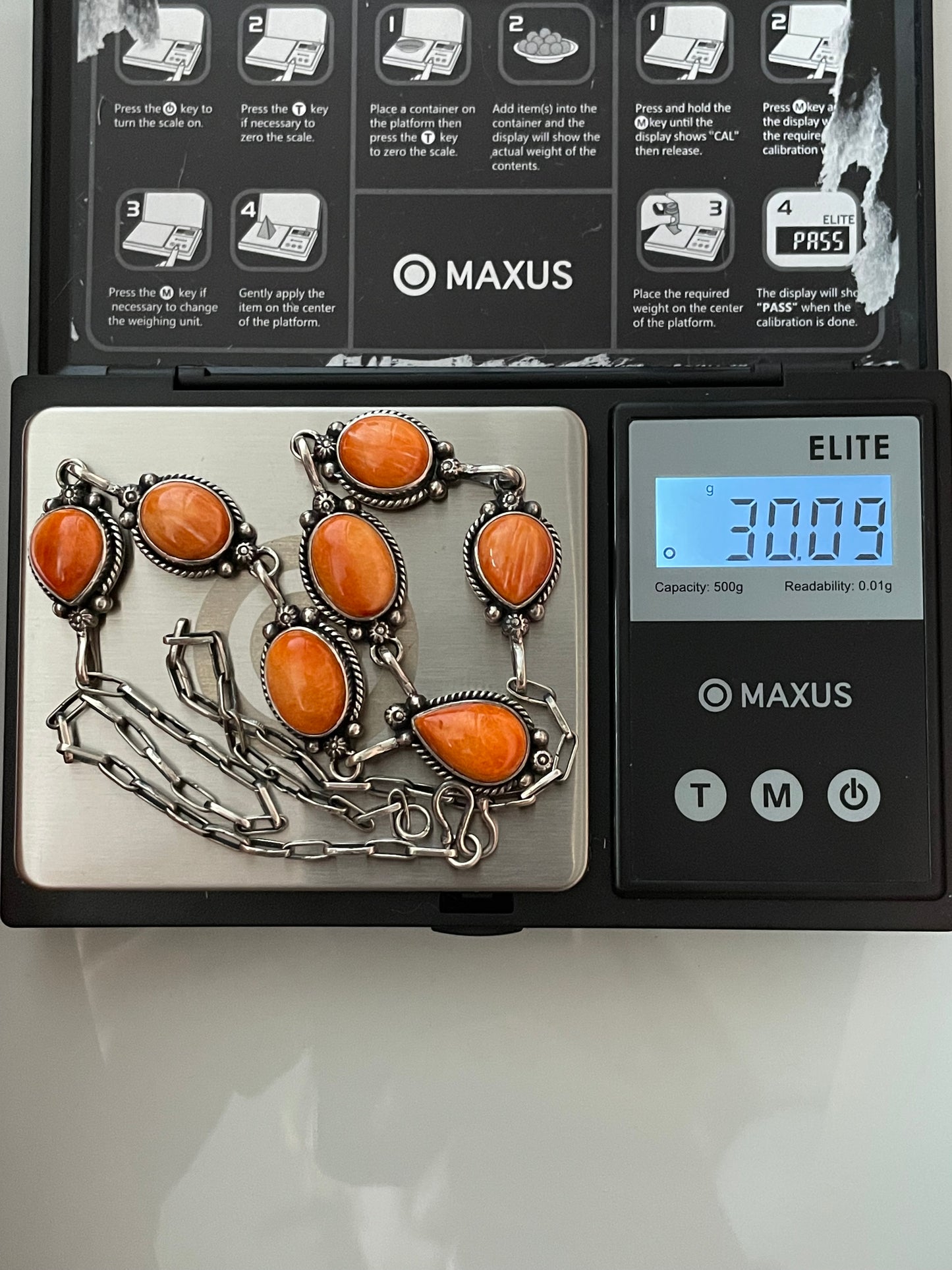 Orange Spiny Oyster Station Necklace | 925 Sterling Silver E600