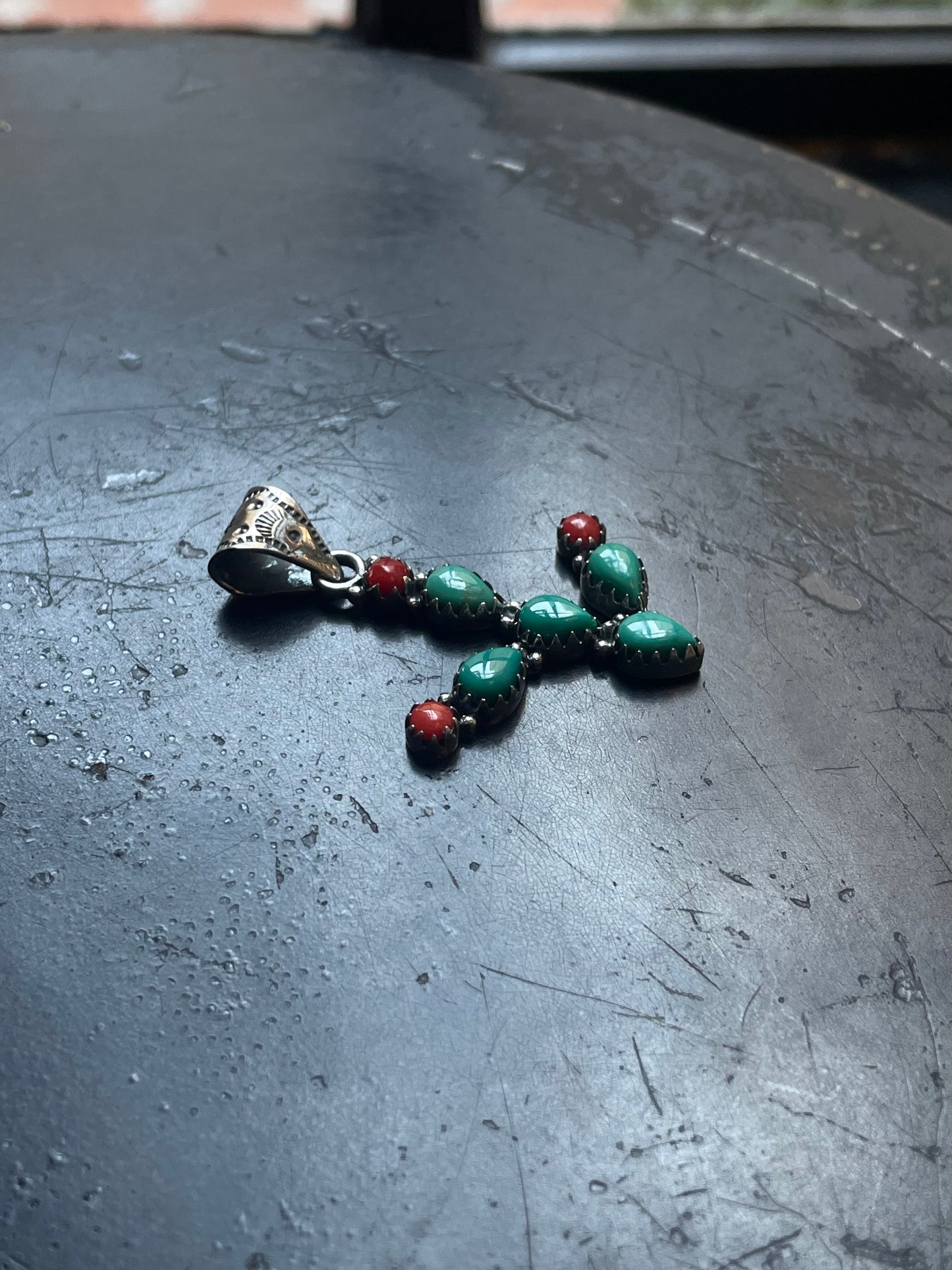 Turquoise Coral Cactus Pendant | 925 Sterling Silver E520