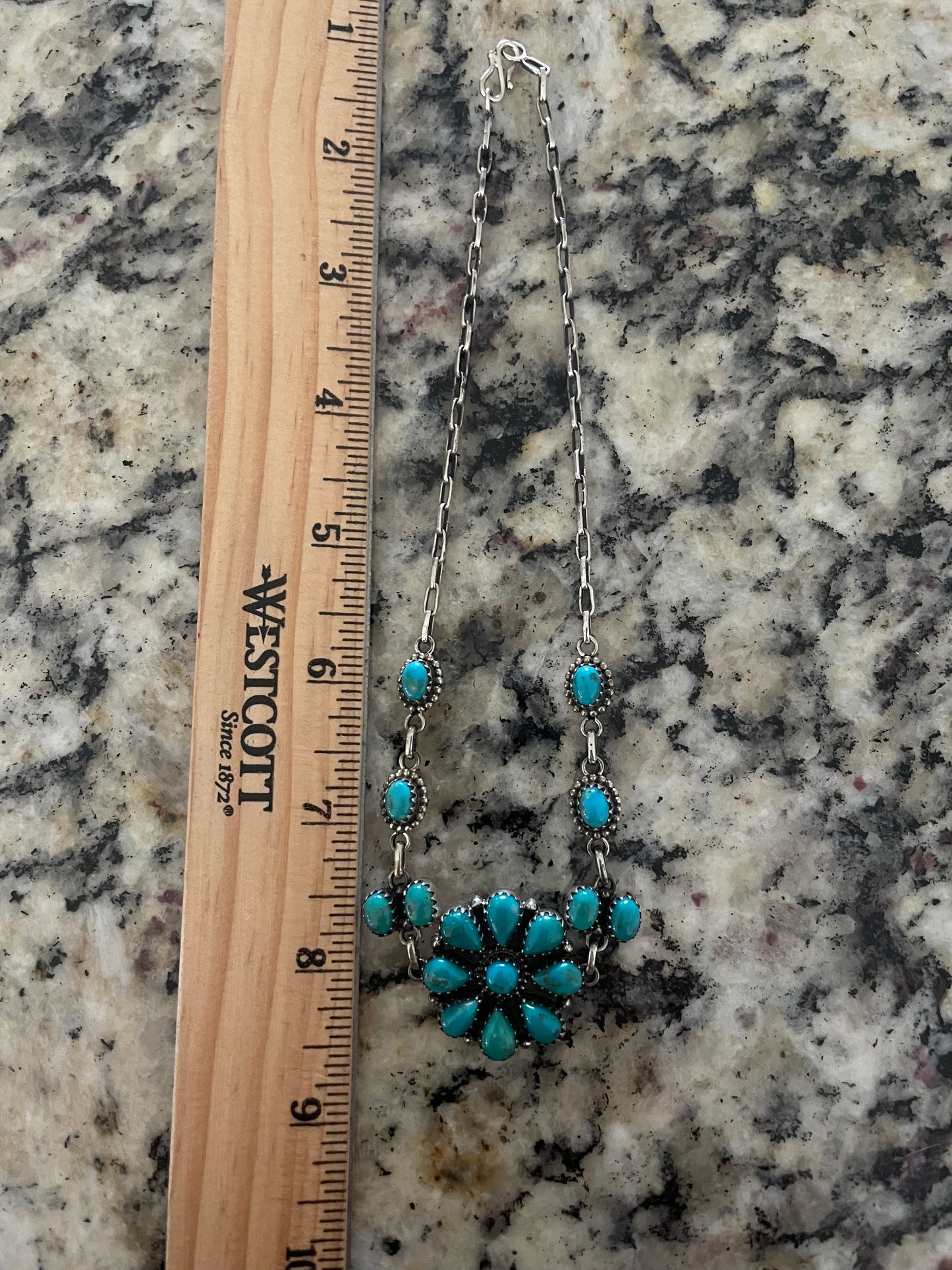 Kingman Turquoise Flower Necklace | 925 Sterling Silver E358