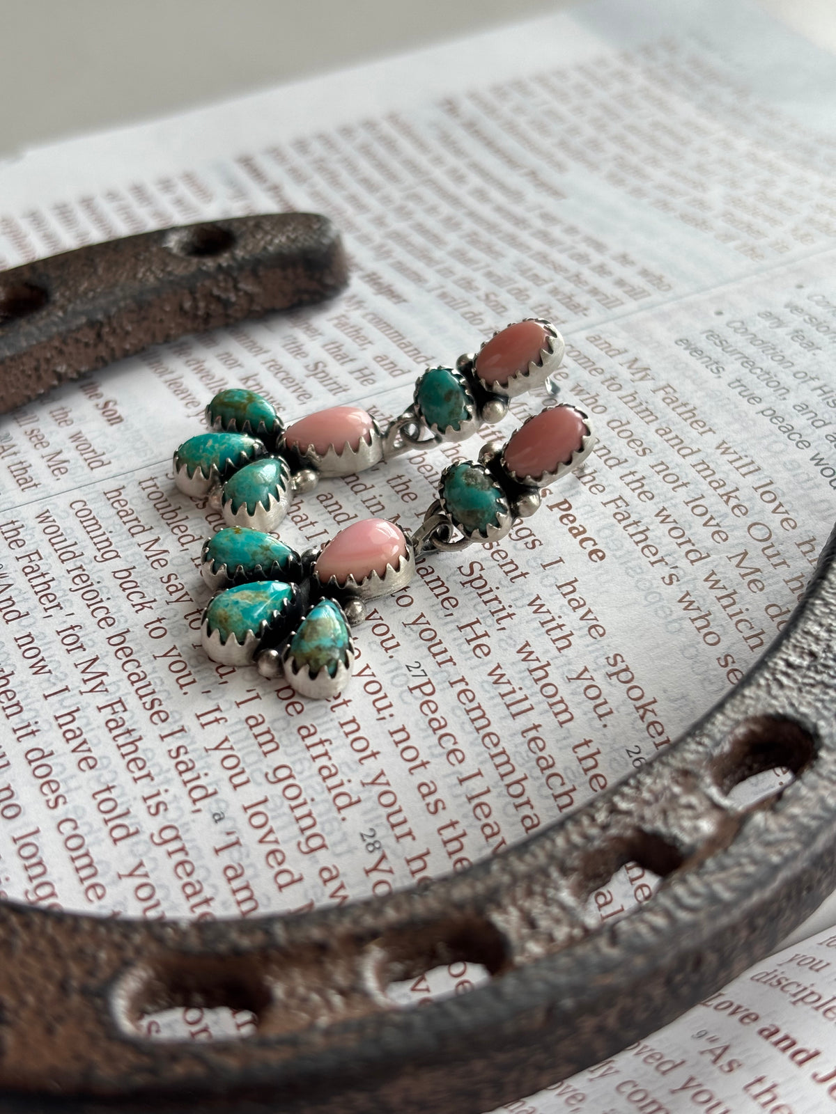 Pink Conch & Turquoise Stud Earrings | 925 Sterling Silver