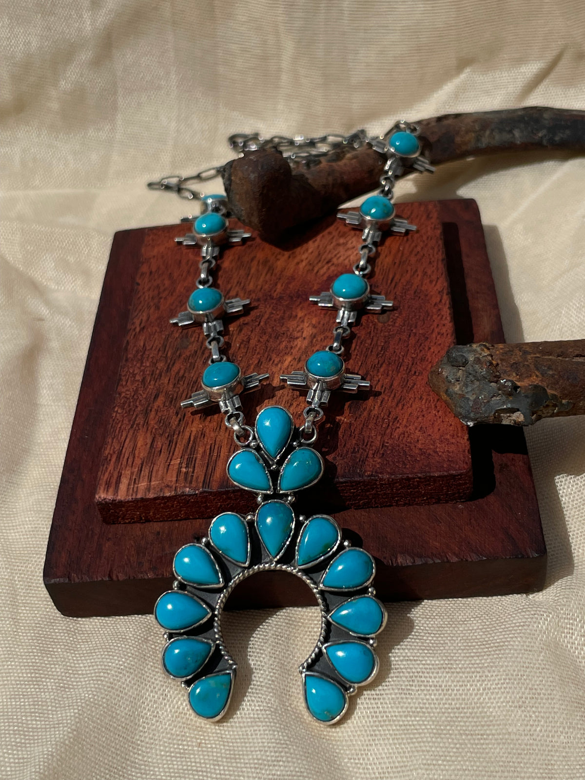 Turquoise Naja Necklace with Zia Cross Stations | 925 Sterling Silver D321