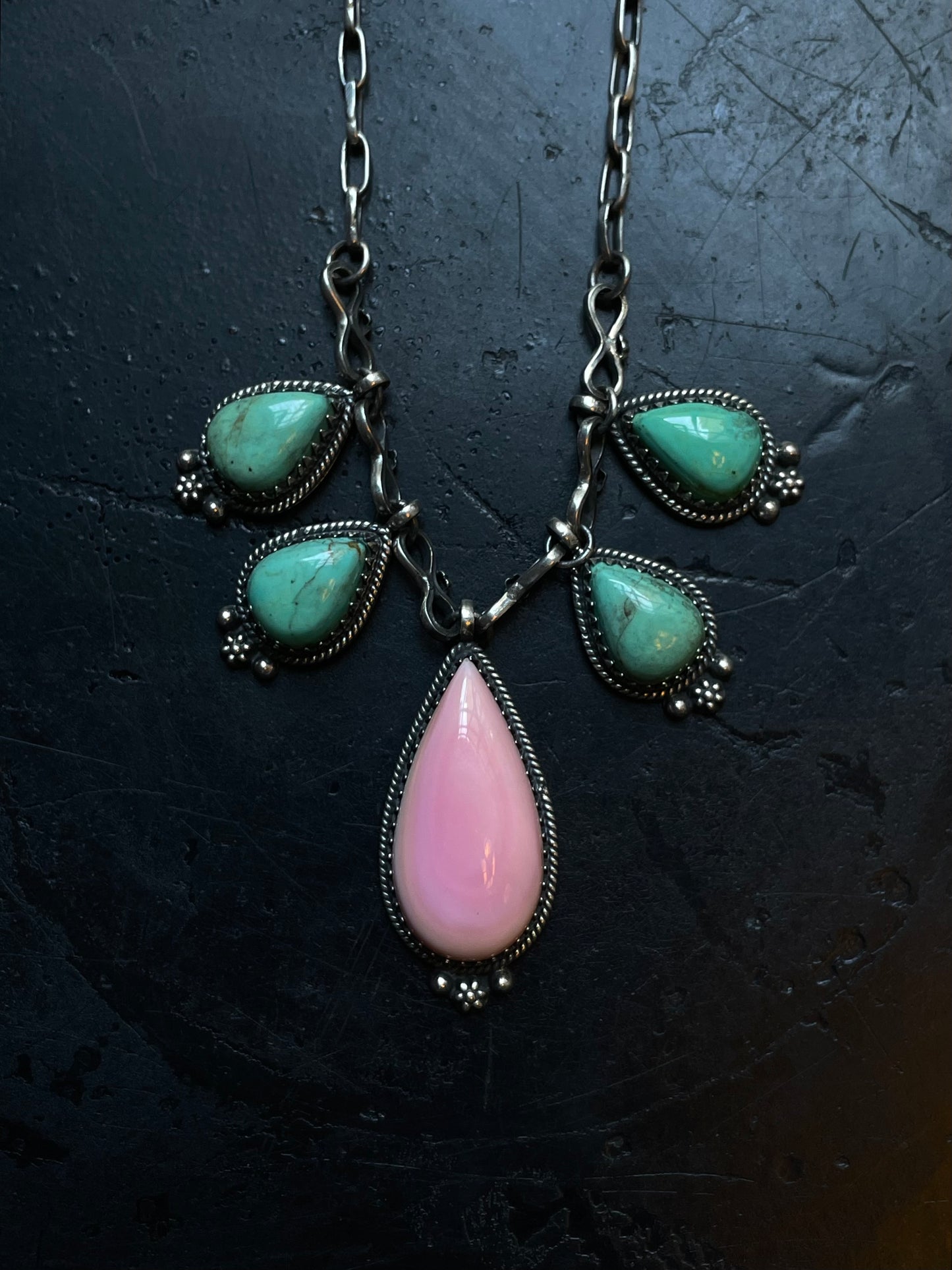 Pink Conch & Turquoise Necklace | 925 Sterling Silver E338