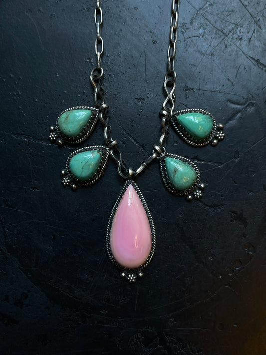 Pink Conch & Turquoise Necklace | 925 Sterling Silver E338
