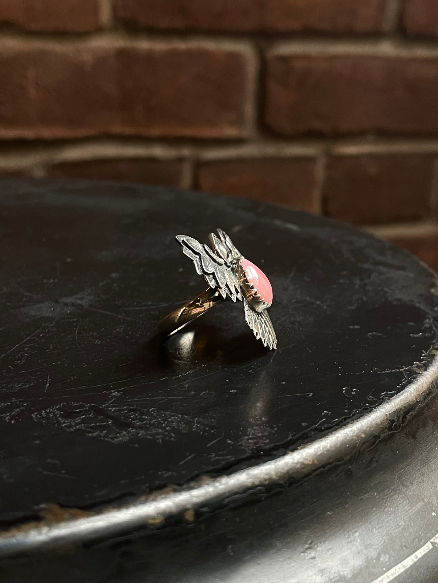 Pink Conch Thunderbird Ring Size 9 | 925 Sterling Silver C928
