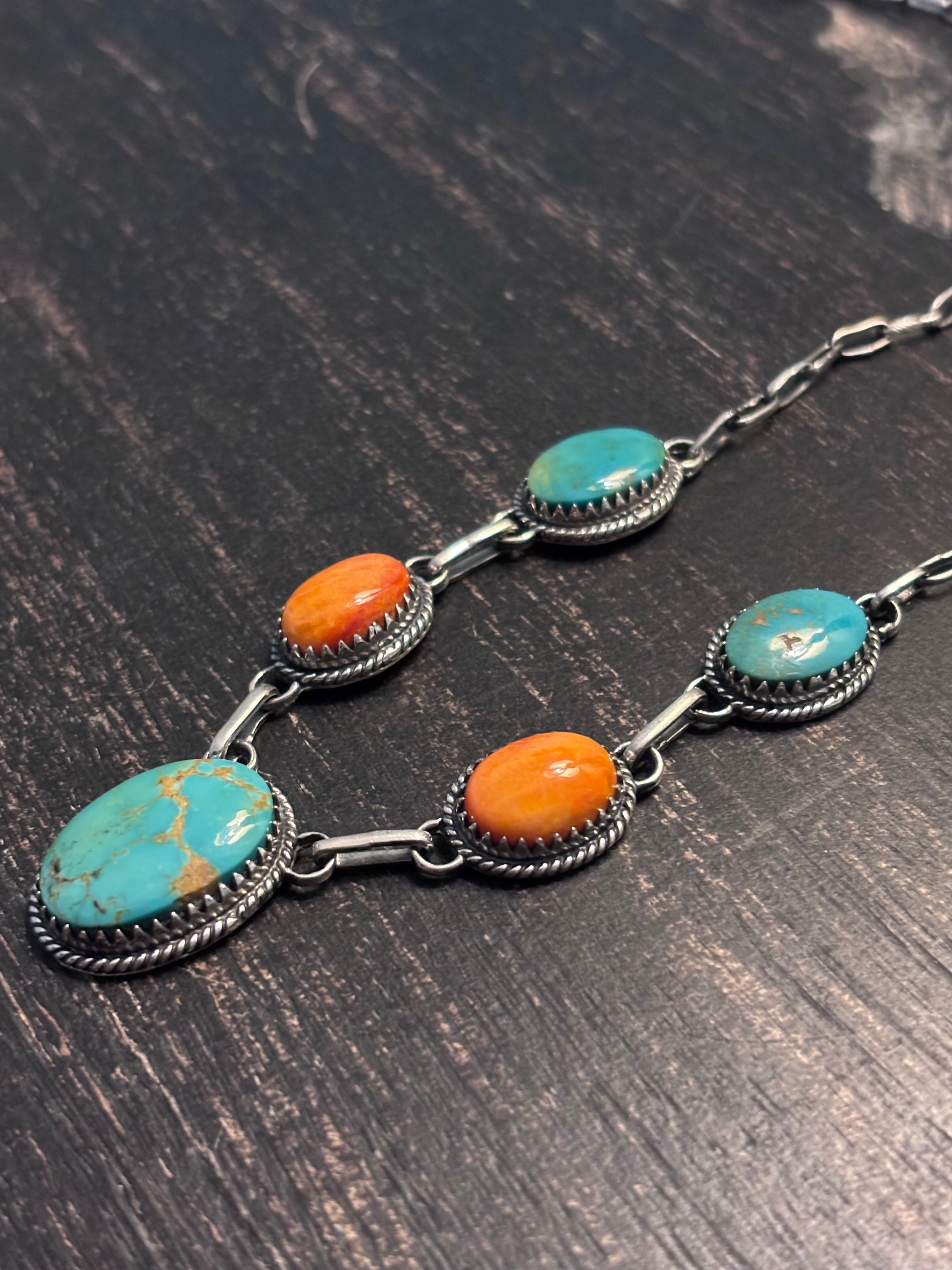 Turquoise Spiny Oyster Necklace | 925 Sterling Silver A109