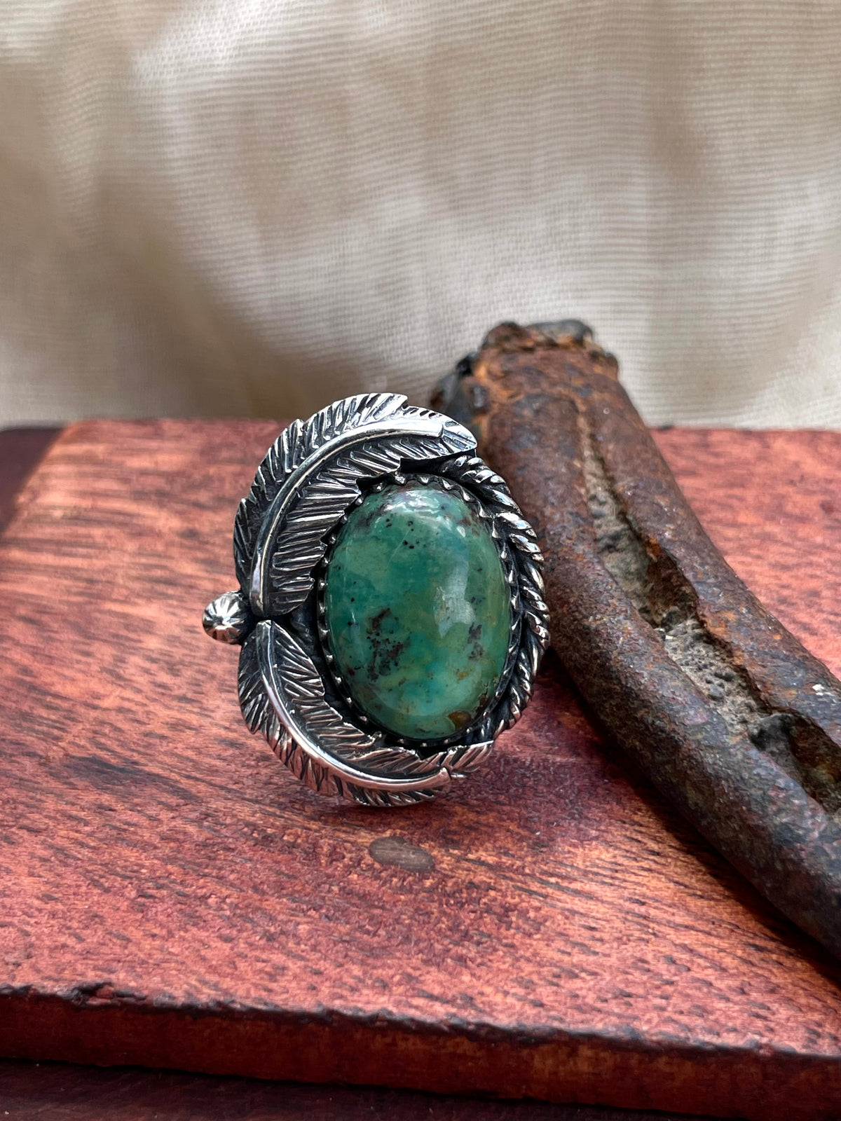 Turquoise Feather Ring Size 8.5 | 925 Sterling Silver C418