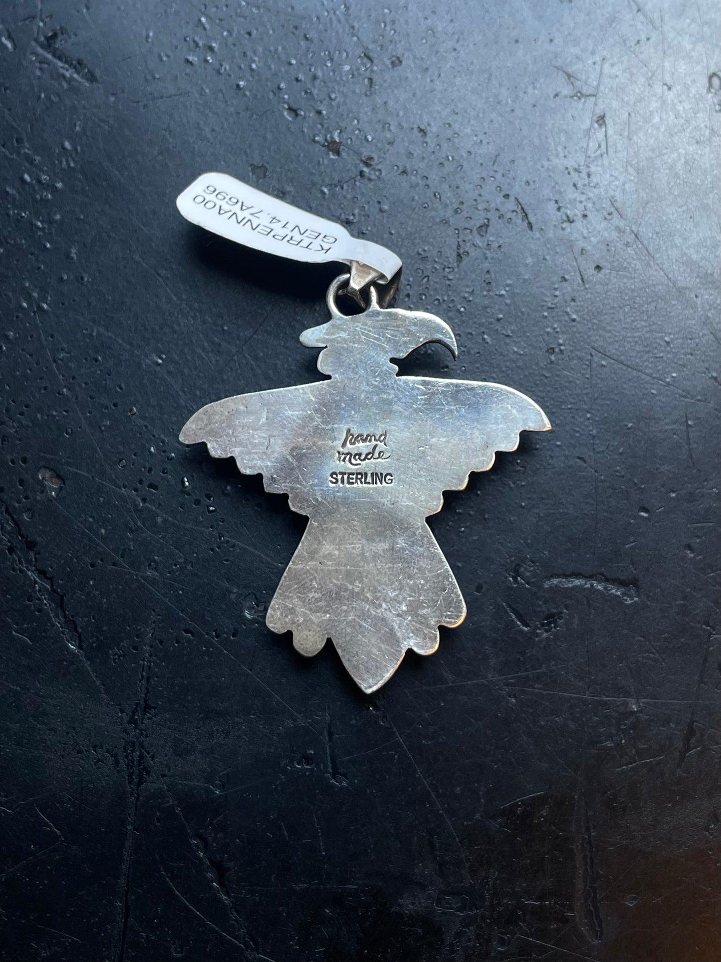 Kingman Turquoise Eagle Pendant | Sterling Silver | A696