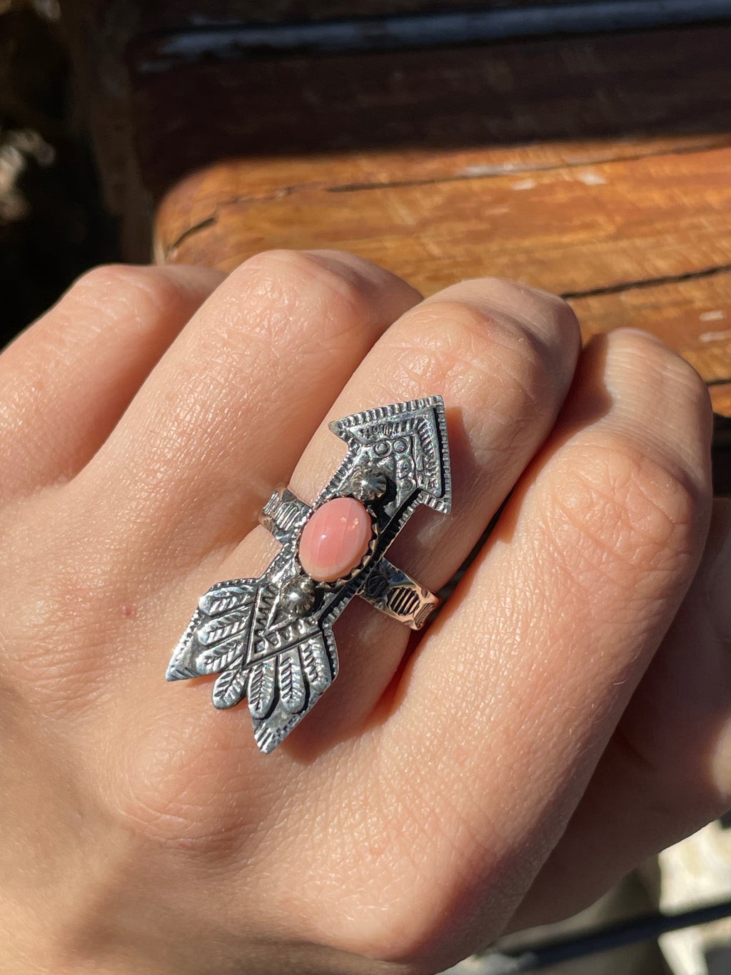 Pink Conch Arrow Ring Size 7.25 | 925 Sterling Silver B945