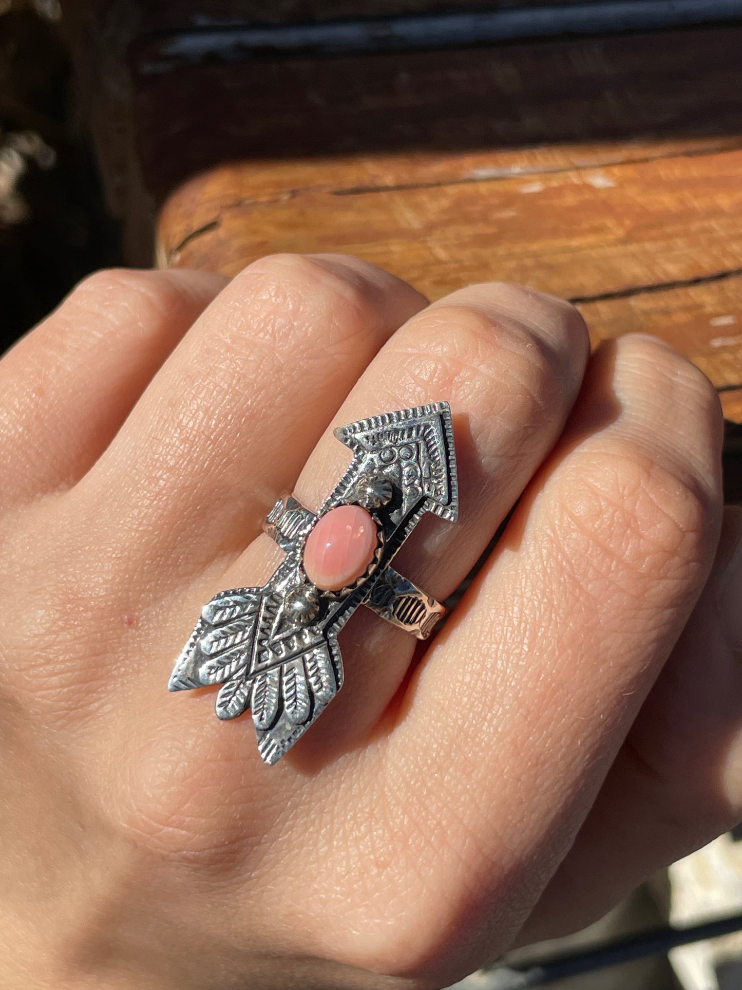 Pink Conch Arrow Ring Size 7.25 | 925 Sterling Silver B945