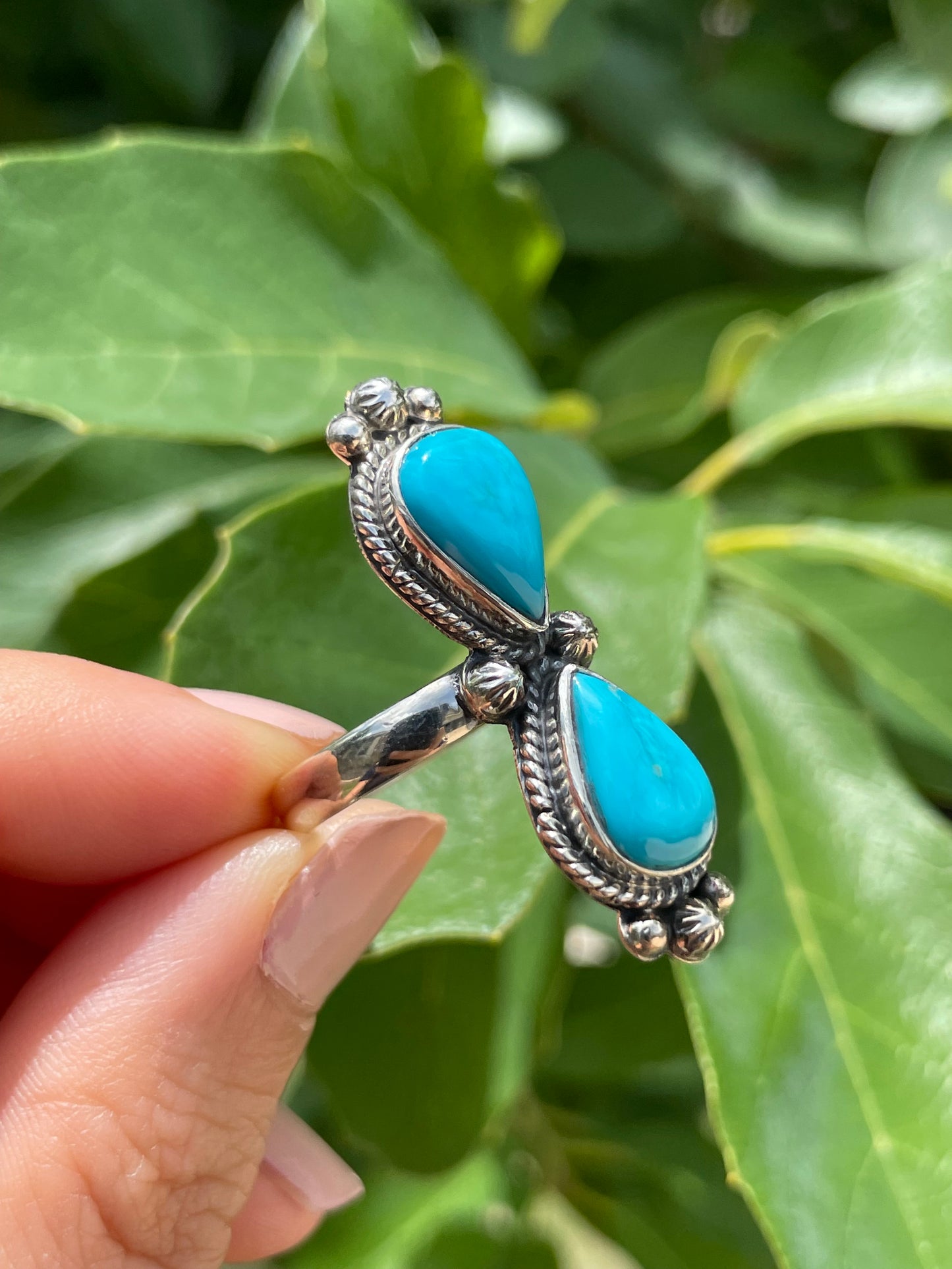 Kingman Turquoise Double Tear Drop Ring Size 8.75 | 925 Sterling Silver D176