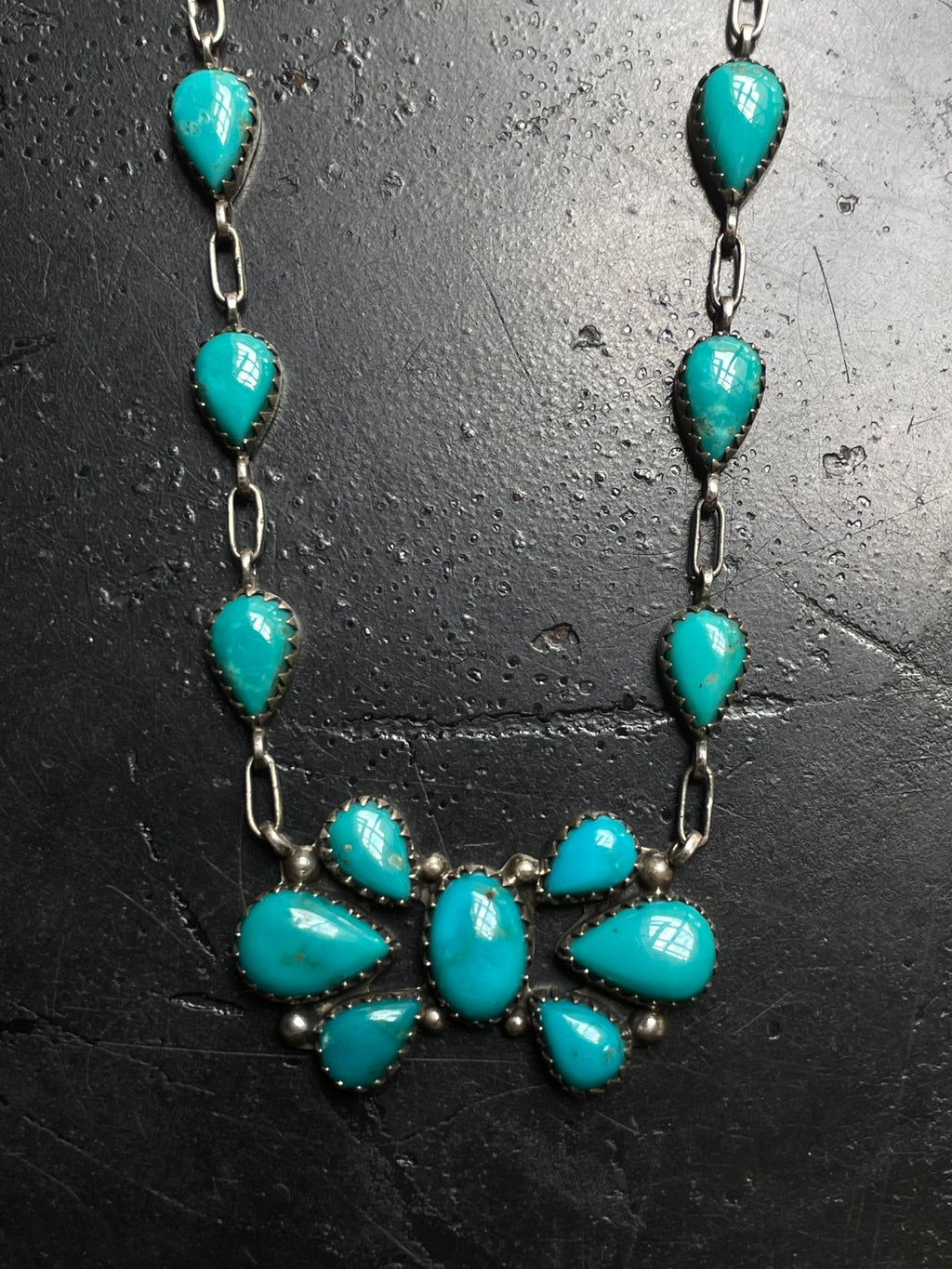 Kingman Turquoise Cluster Lariat Necklace | 925 Sterling Silver G591