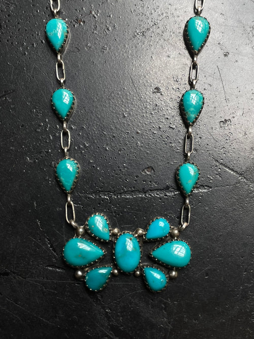 Kingman Turquoise Cluster Lariat Necklace | 925 Sterling Silver G591