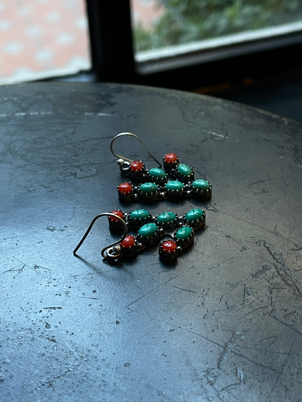 Turquoise & Coral Cactus Earrings | 925 Sterling Silver E377