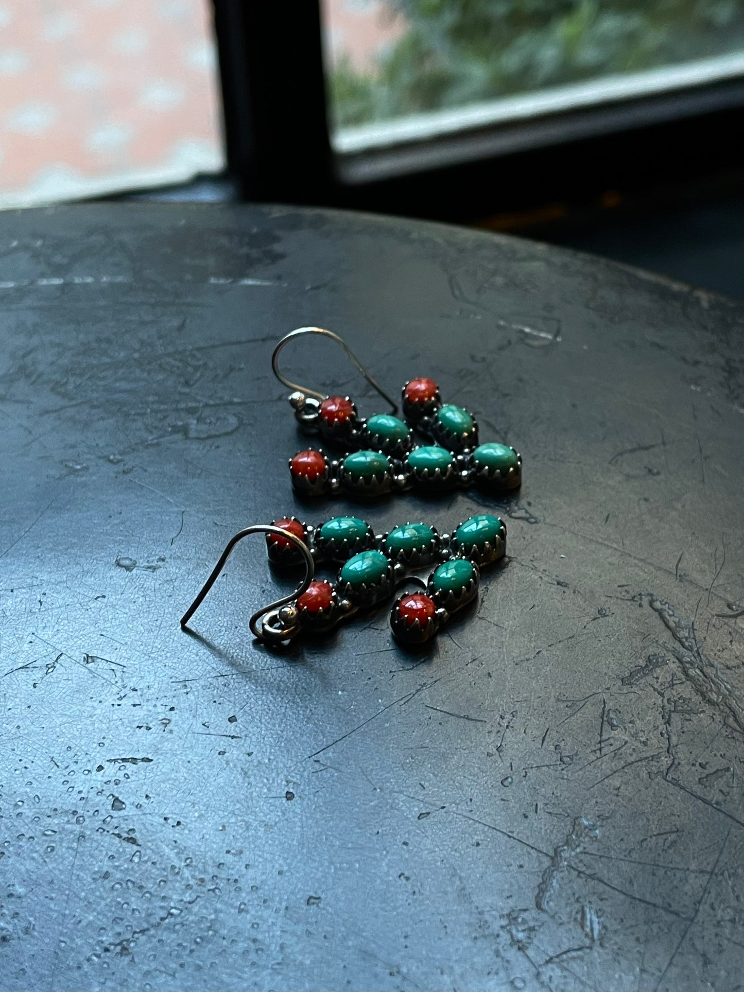 Turquoise & Coral Cactus Earrings | 925 Sterling Silver E377