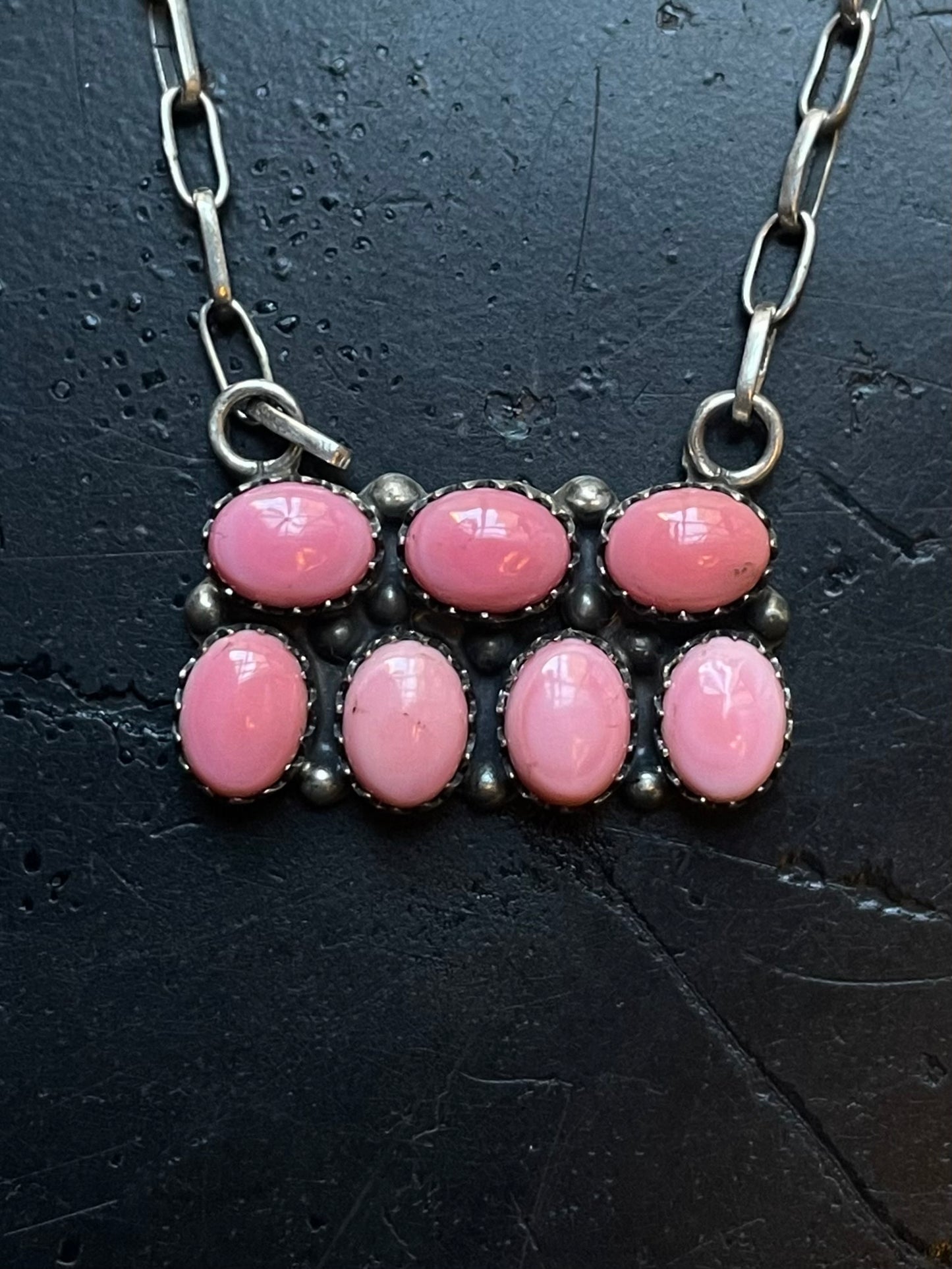 Pink Conch Necklace | Rectangular Cluster Bar | 925 Silver E581