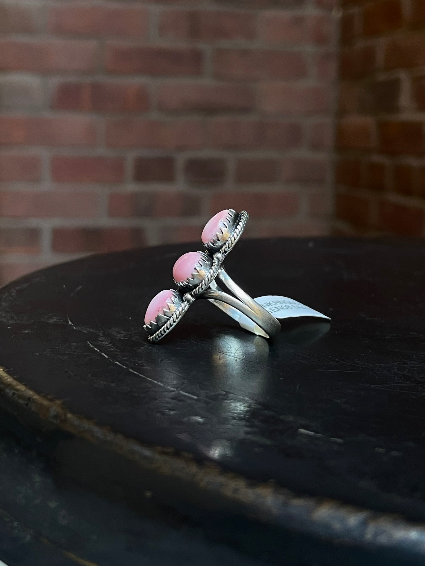 Pink Conch Three Stone Ring | Sterling Silver | Size 7 | A412