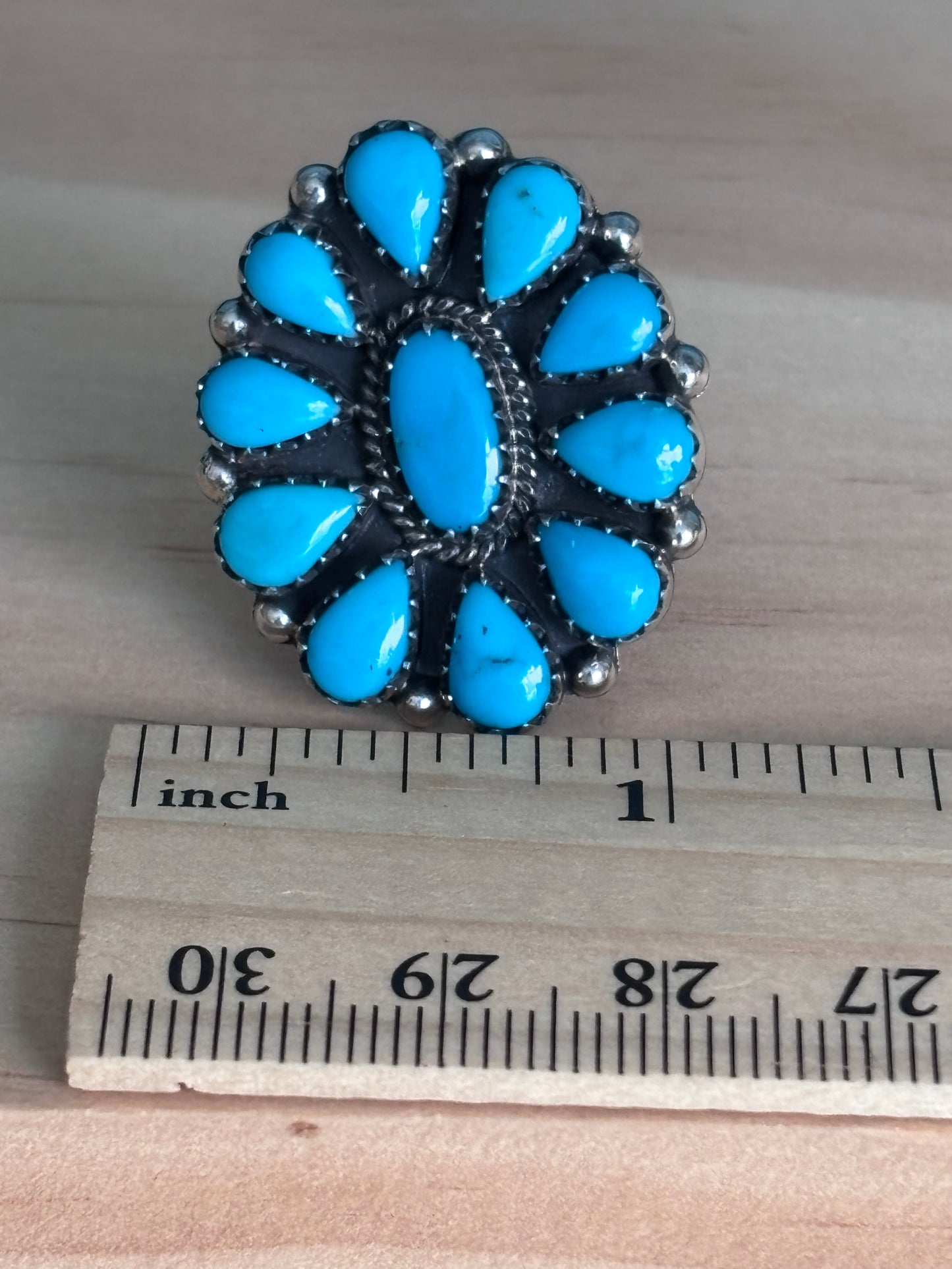 Kingman Turquoise Cluster Ring Size 9 | 925 Sterling Silver