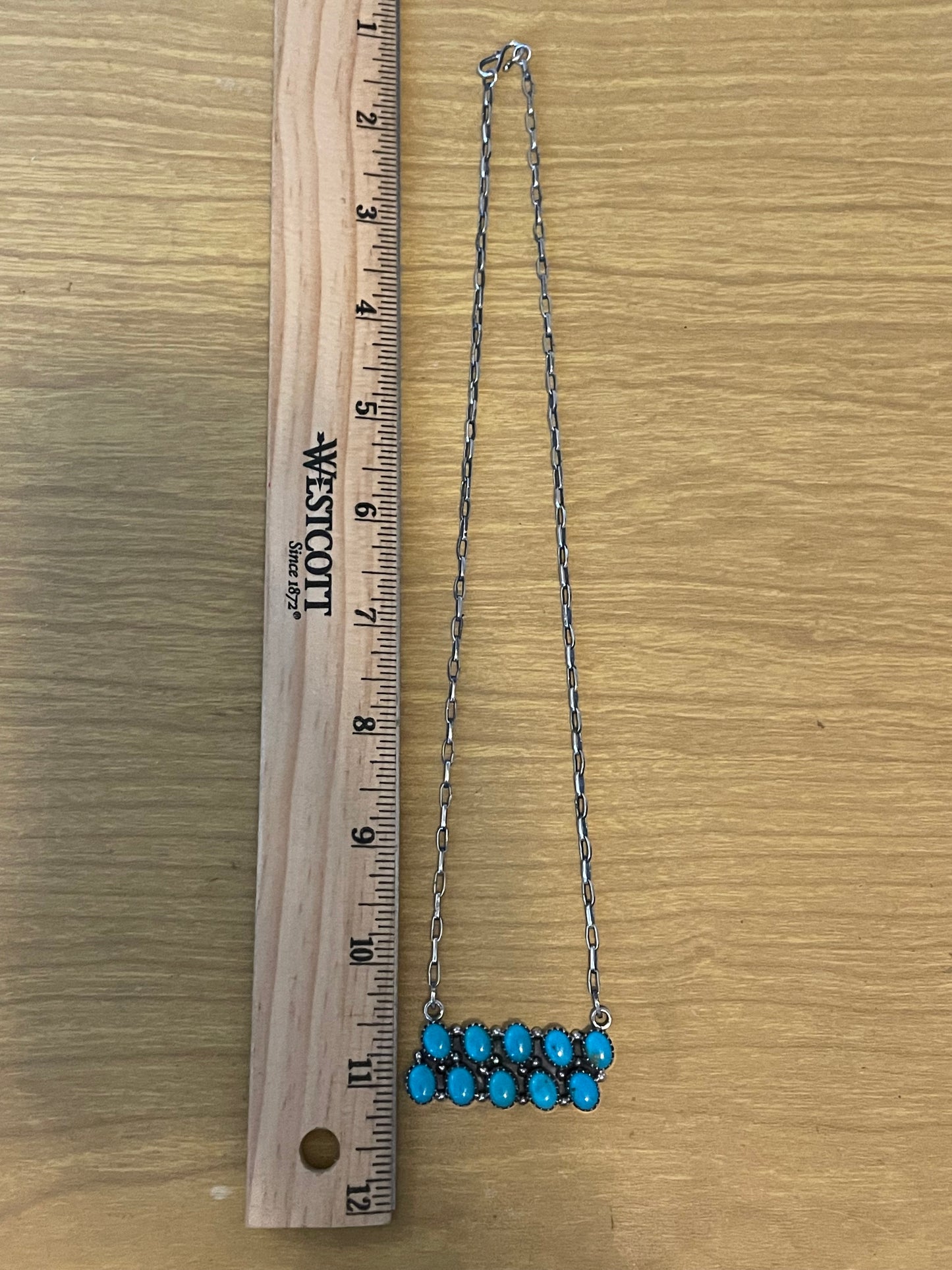 Kingman Turquoise Cluster Bar Necklace | 925 Sterling Silver E615