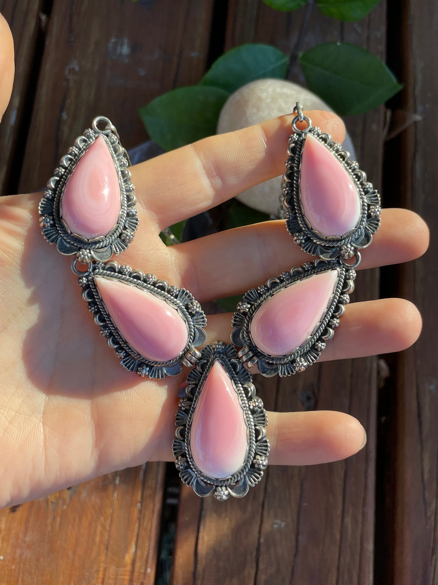 Pink Conch Teardrop Necklace | Sterling Silver 925 Fan B905