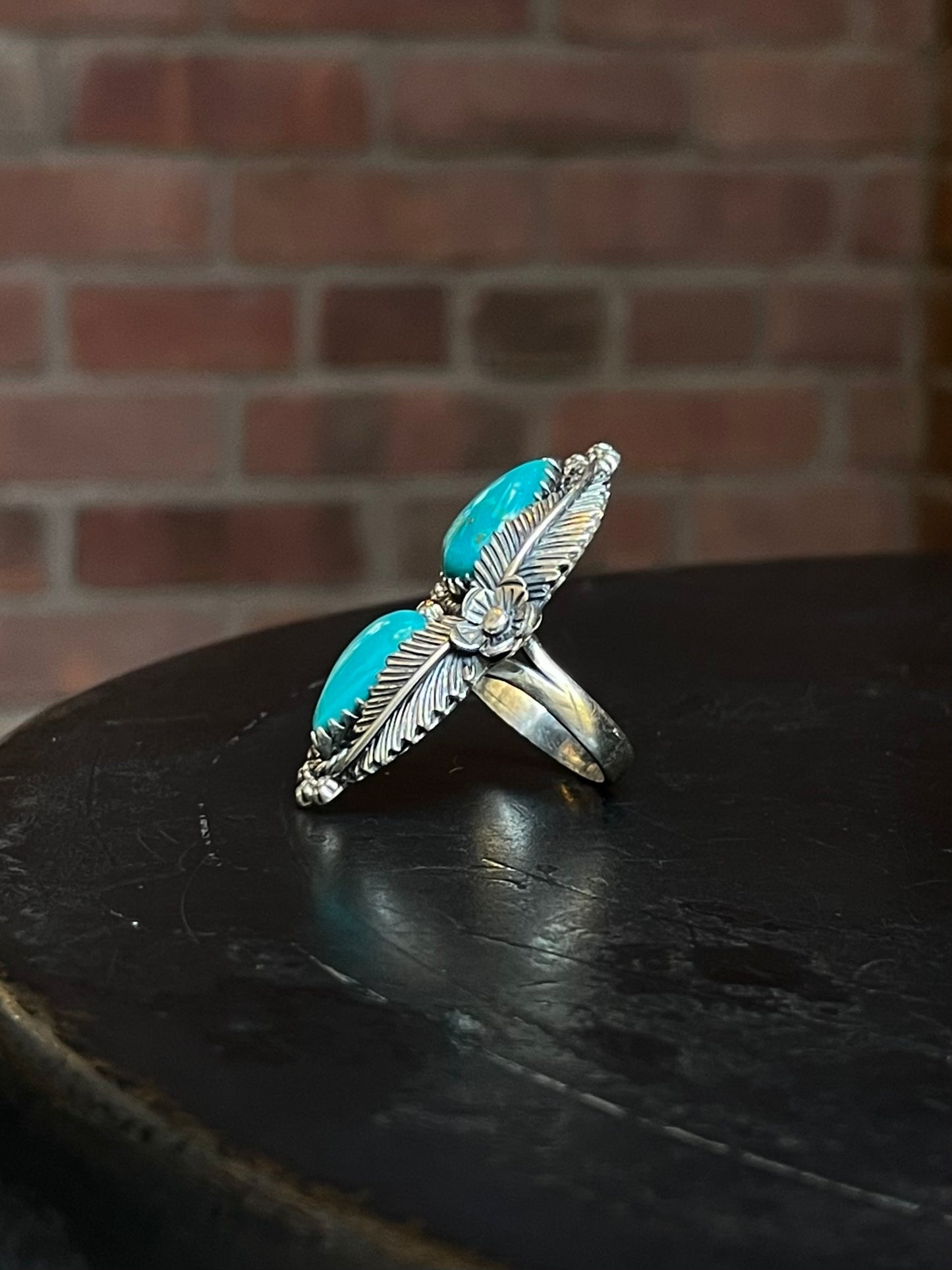 Turquoise Feather Ring Size 8 | Sterling Silver E893
