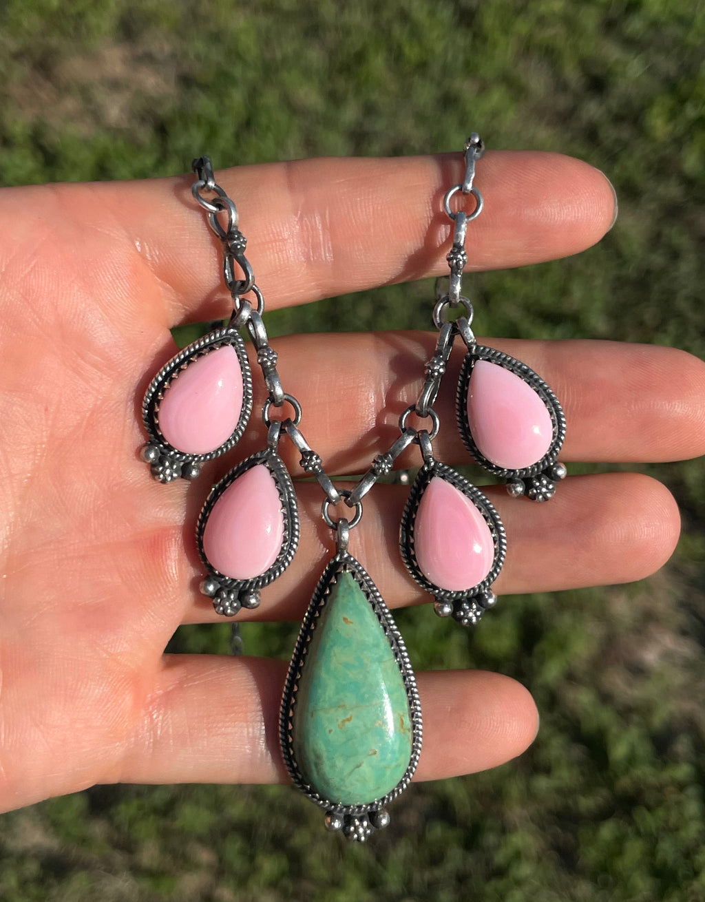 Pink Conch & Turquoise Necklace | 925 Sterling Silver E339