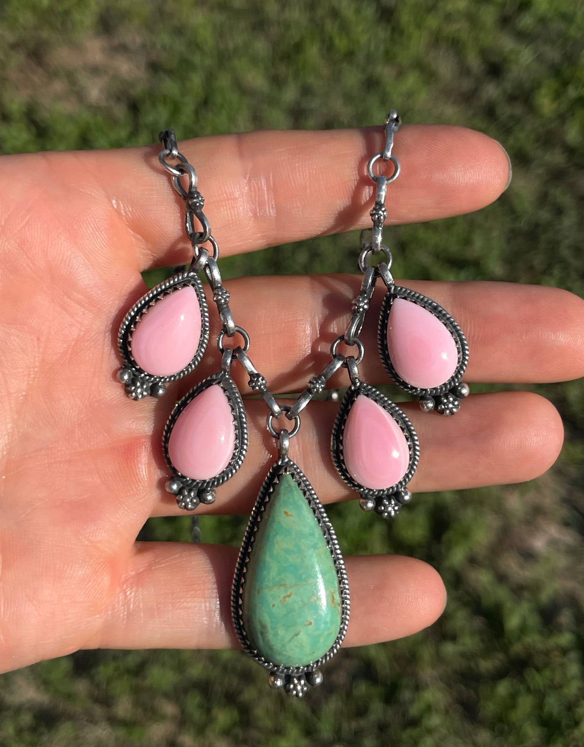 Pink Conch & Turquoise Necklace | 925 Sterling Silver E339