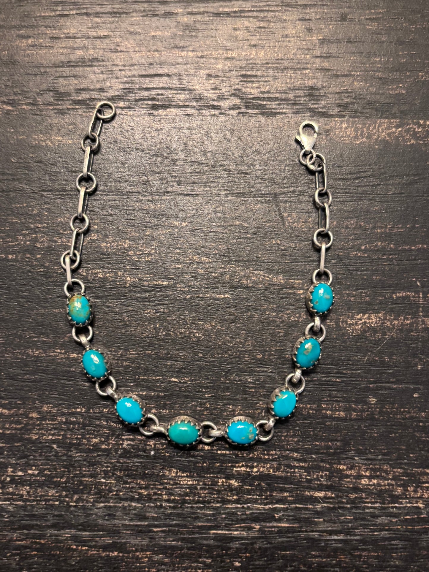 Kingman Turquoise Link Bracelet | 925 Sterling Silver Southwestern Style A120