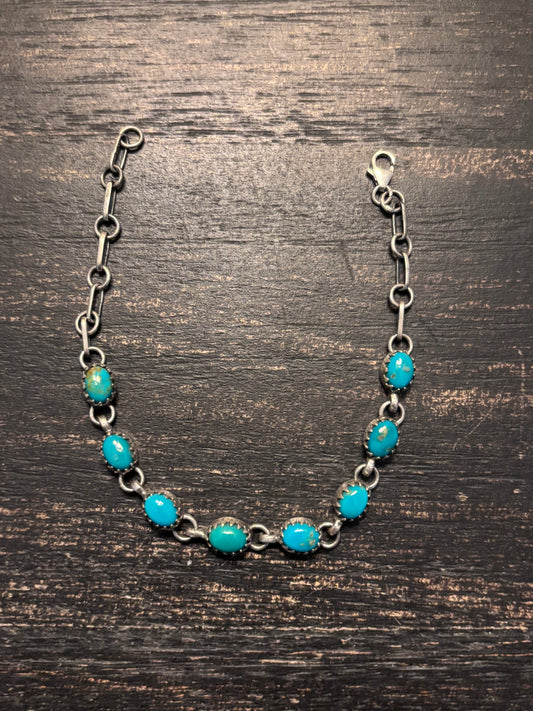 Kingman Turquoise Link Bracelet | 925 Sterling Silver Southwestern Style A120