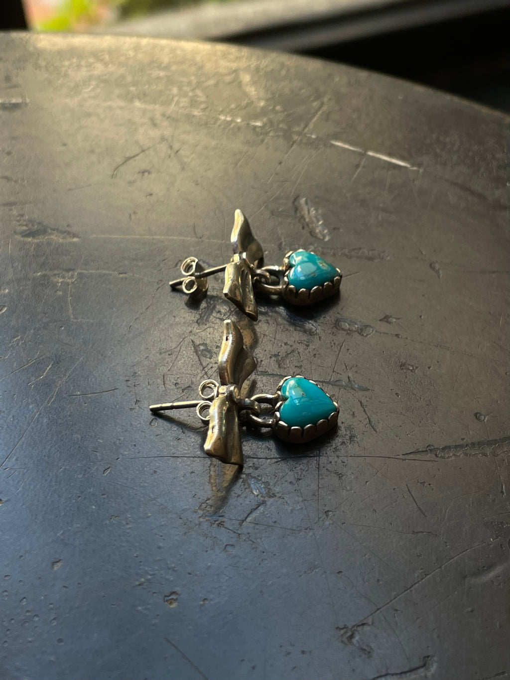 Kingman Turquoise Heart Bow Stud Earrings | 925 Sterling Silver G644