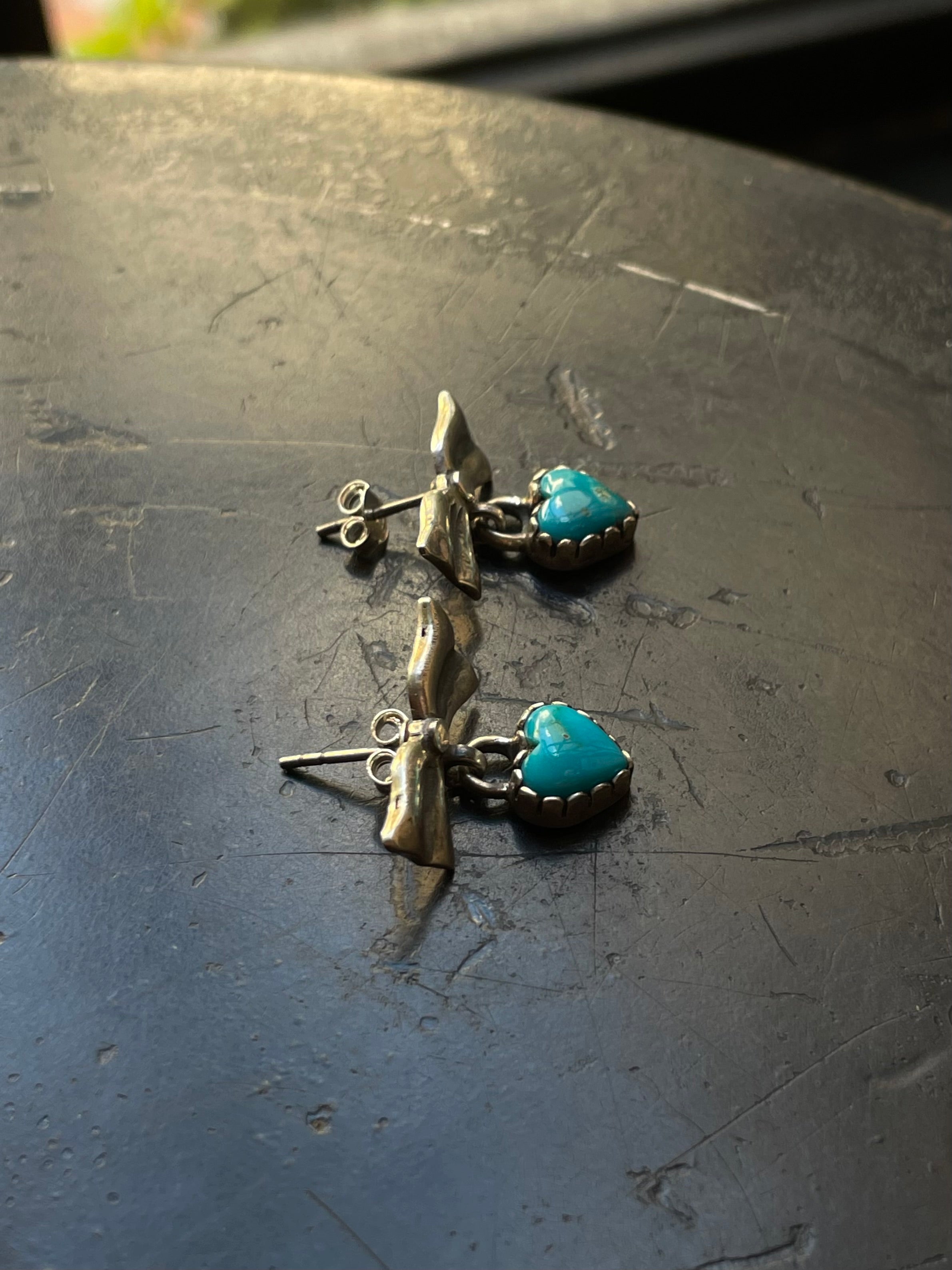 Kingman Turquoise Heart Bow Stud Earrings | 925 Sterling Silver G644