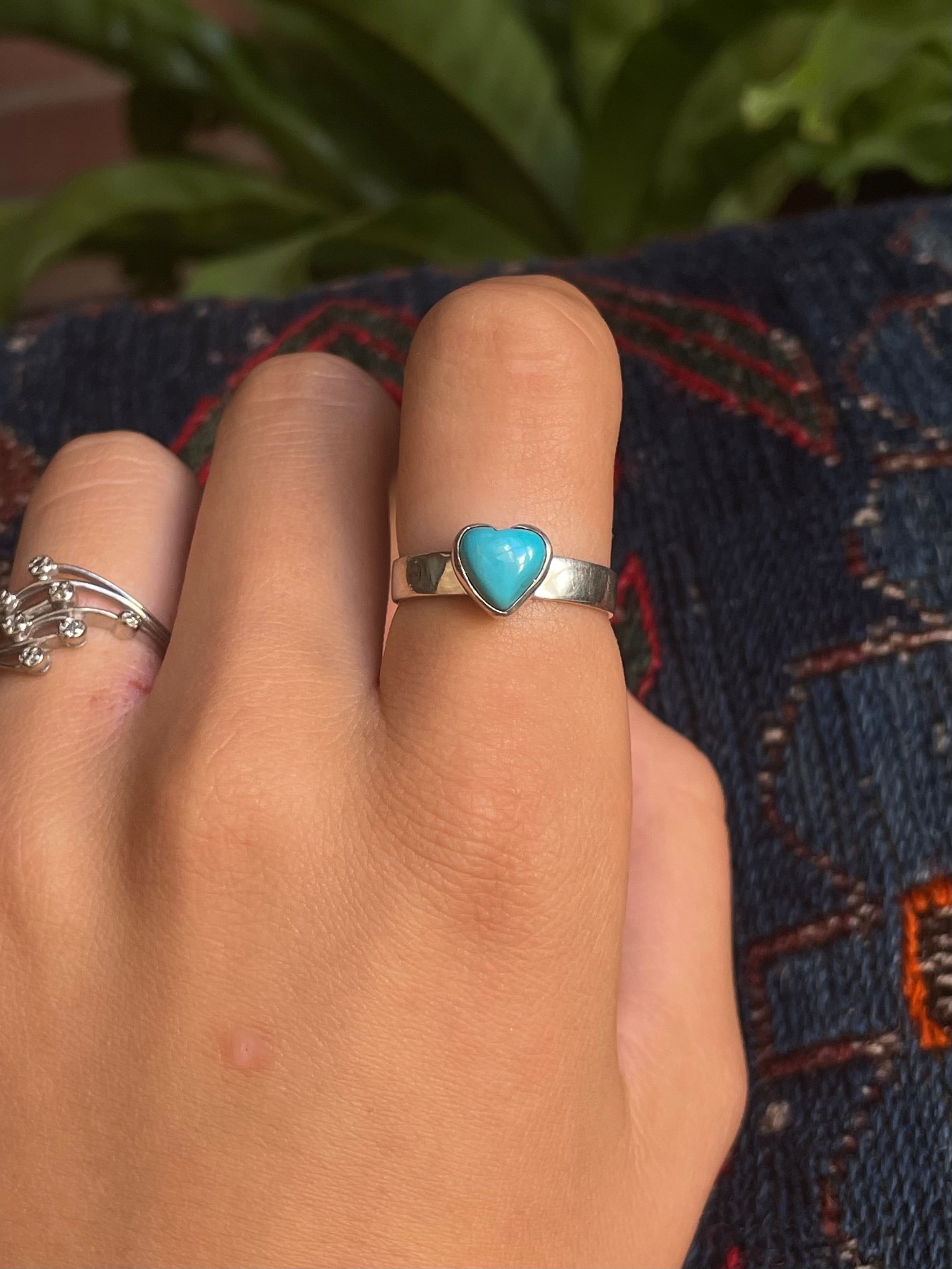 Kingman Turquoise Heart Ring | Sterling Silver | Size 9 G368