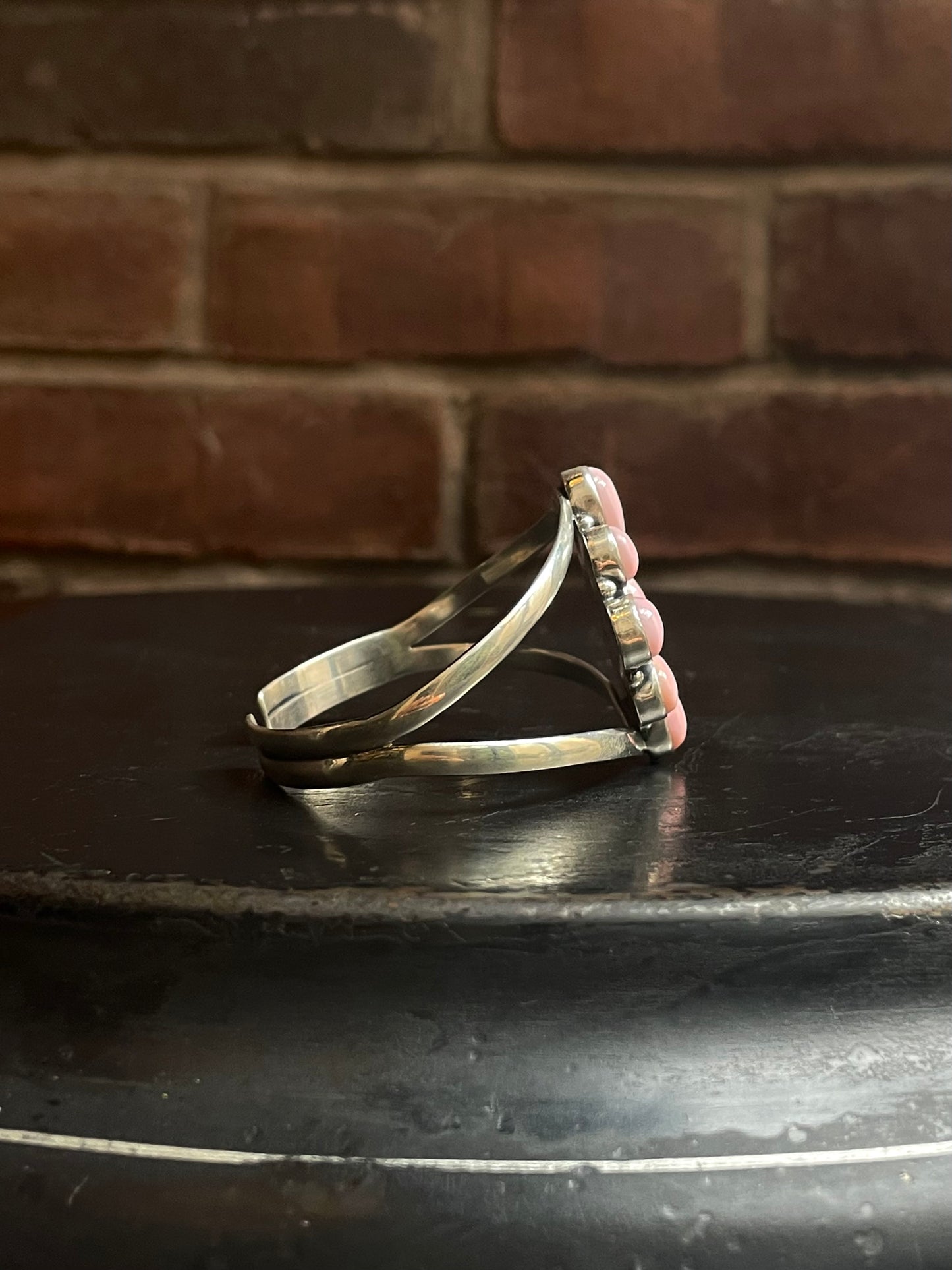 Pink Conch Cluster Cuff | Flower Design Split Shank | 925 Silver E694