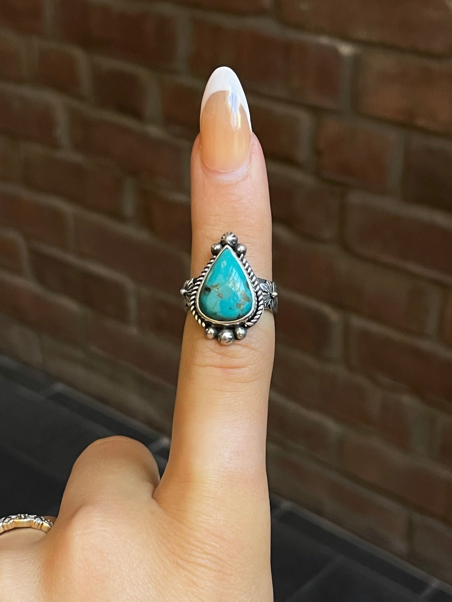 Turquoise Tear Drop Ring Size 7 | Sterling Silver E874