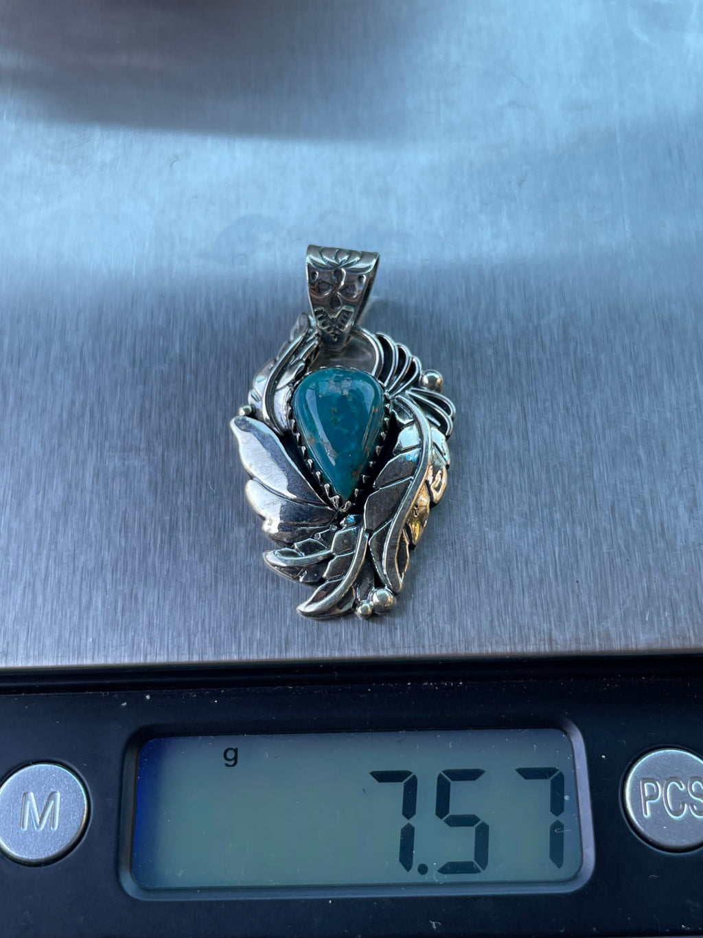 Turquoise Feather Pendant | Sterling Silver 925 B479