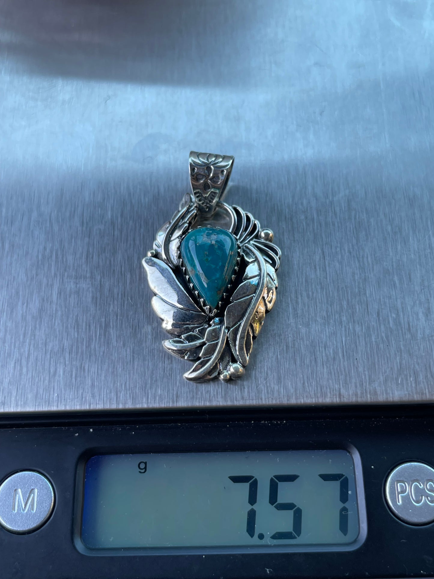 Turquoise Feather Pendant | Sterling Silver 925 B479