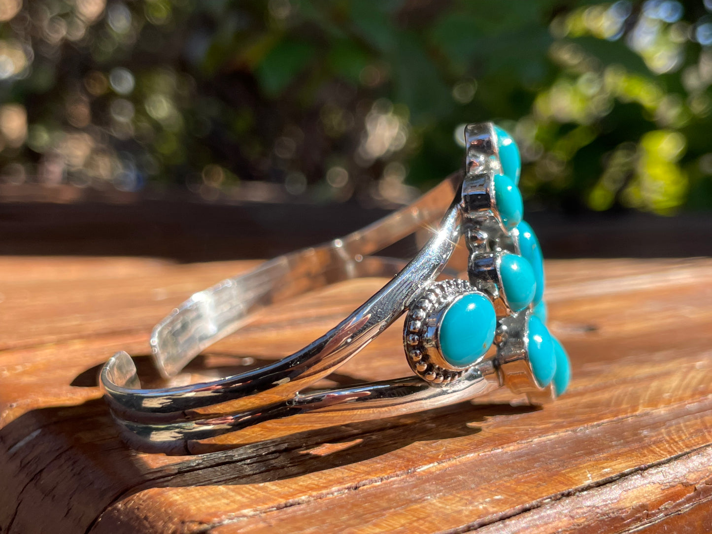 Kingman Turquoise Cluster Flower Cuff | 925 Sterling Silver | B9508 B884